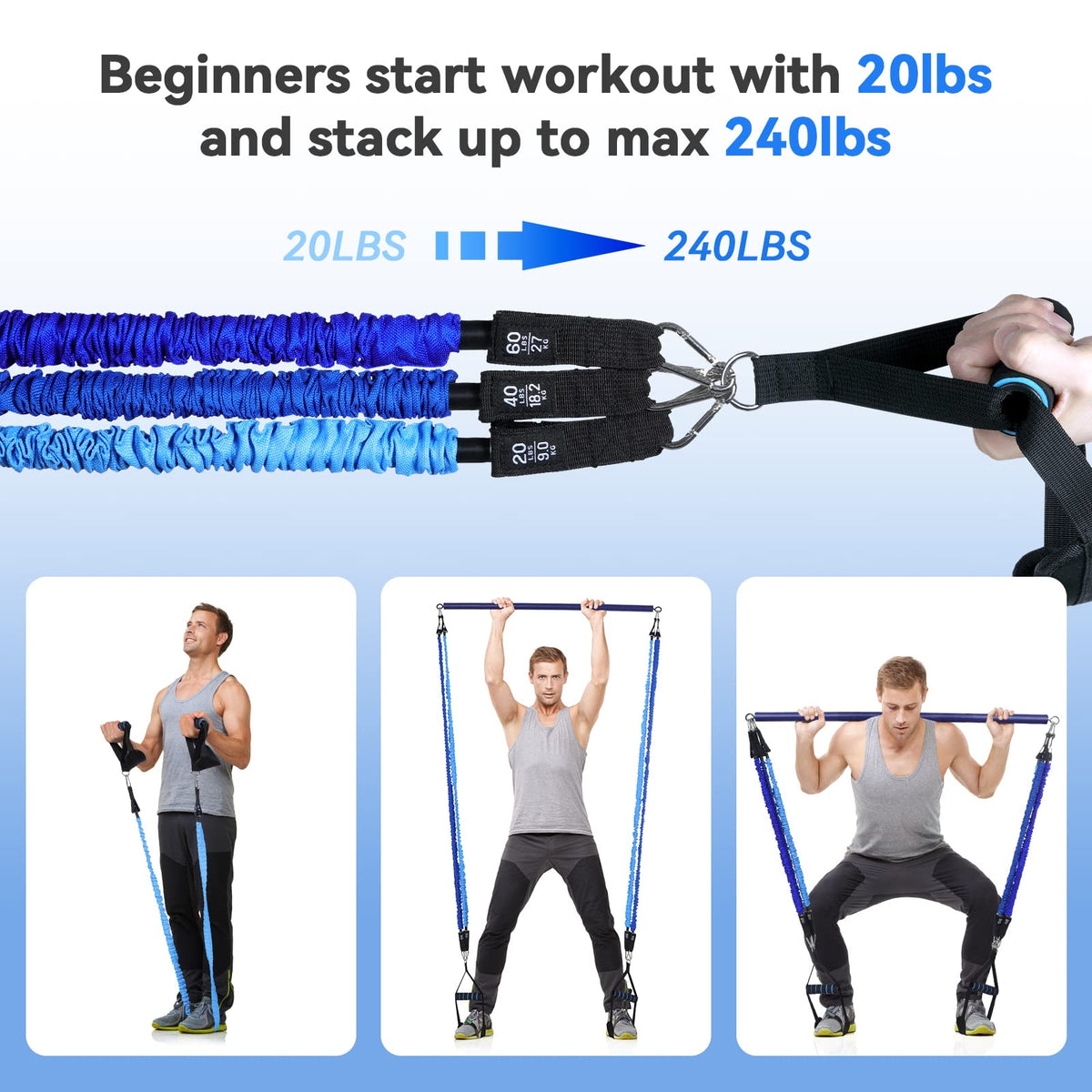Hommie Portable Pilates Bar Kit with Resistance Bands for - Hommie Official Imagery - 3