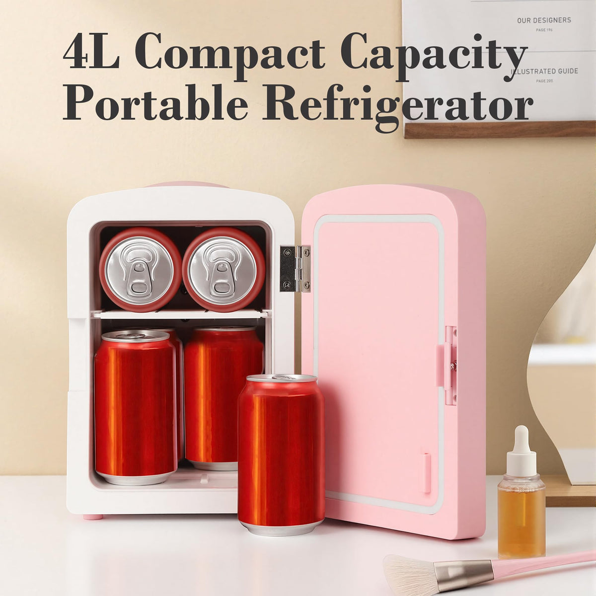 Mini Fridge 4 Liter 6 Cans Makeup Fridge with LED Mirror - Iceblue Official Imagery - 7