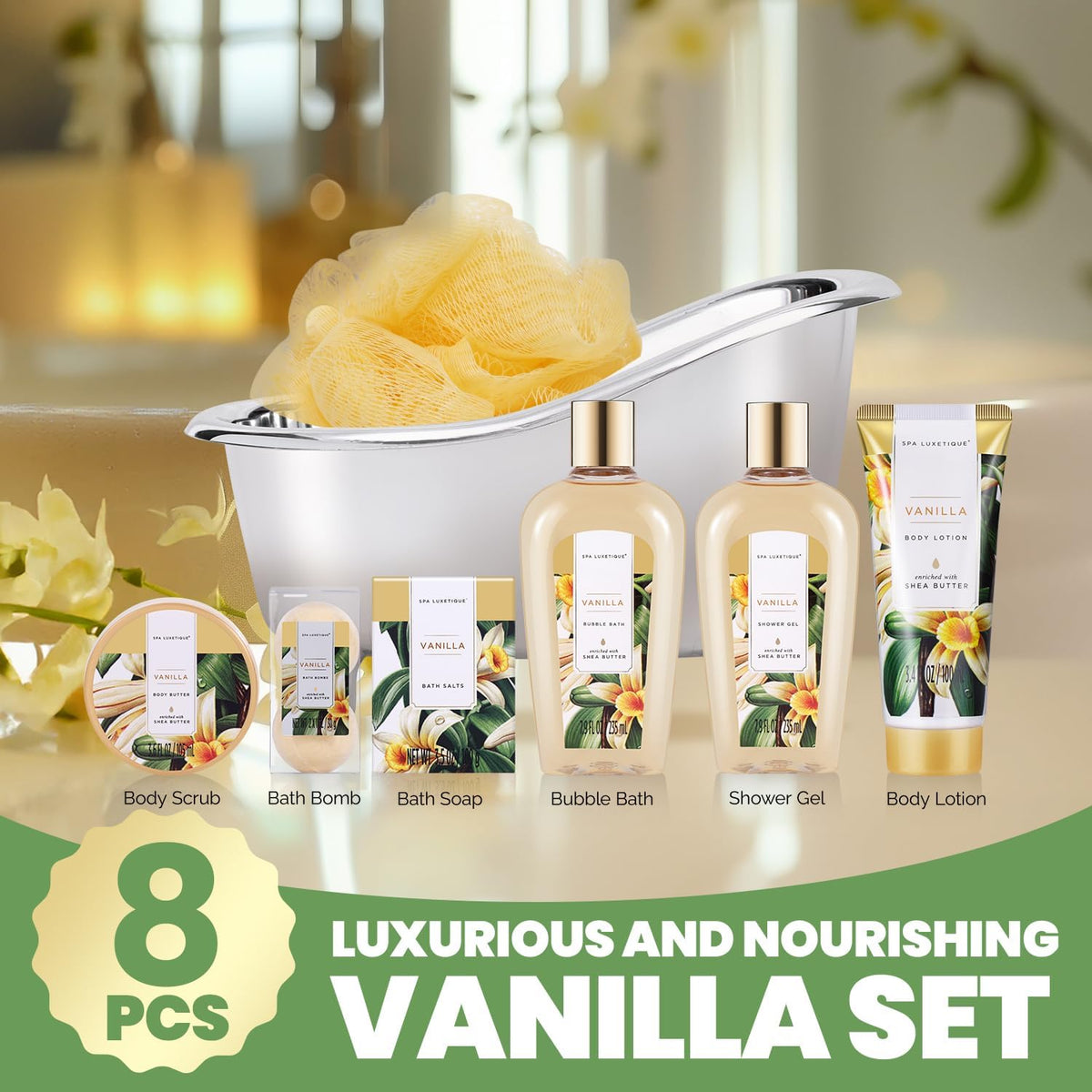 Spa Gift Sets Gifts for Her 8pcs Vanilla Bath Sets with Body - Premium Selection Official Imagery - 6