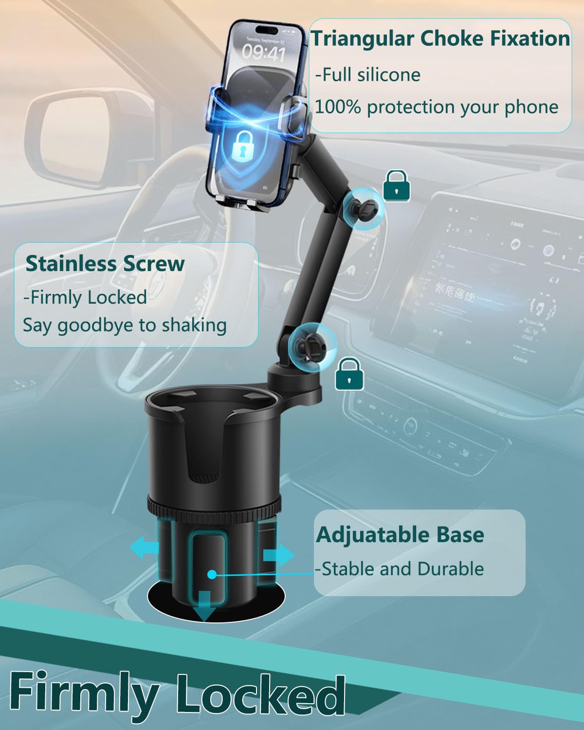 Easkkty 2-in-1 Cup Phone Holder for Car, 360° Adjustable Car Phon - Easkkty Official Product View 9