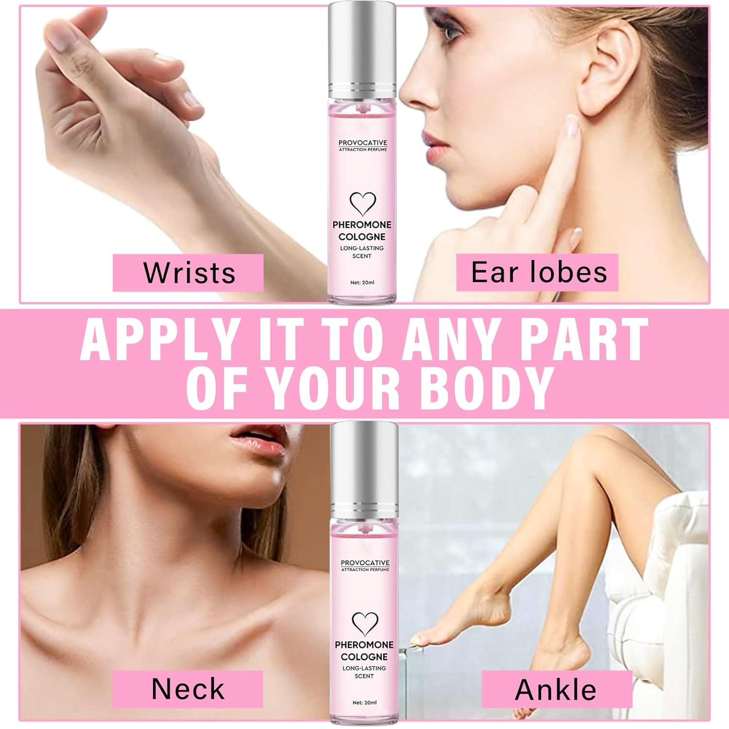 Richie House Pheromone Perfume for Women, roll-on perfume bottle with sleek design and transparent cap, infused with pheromones.