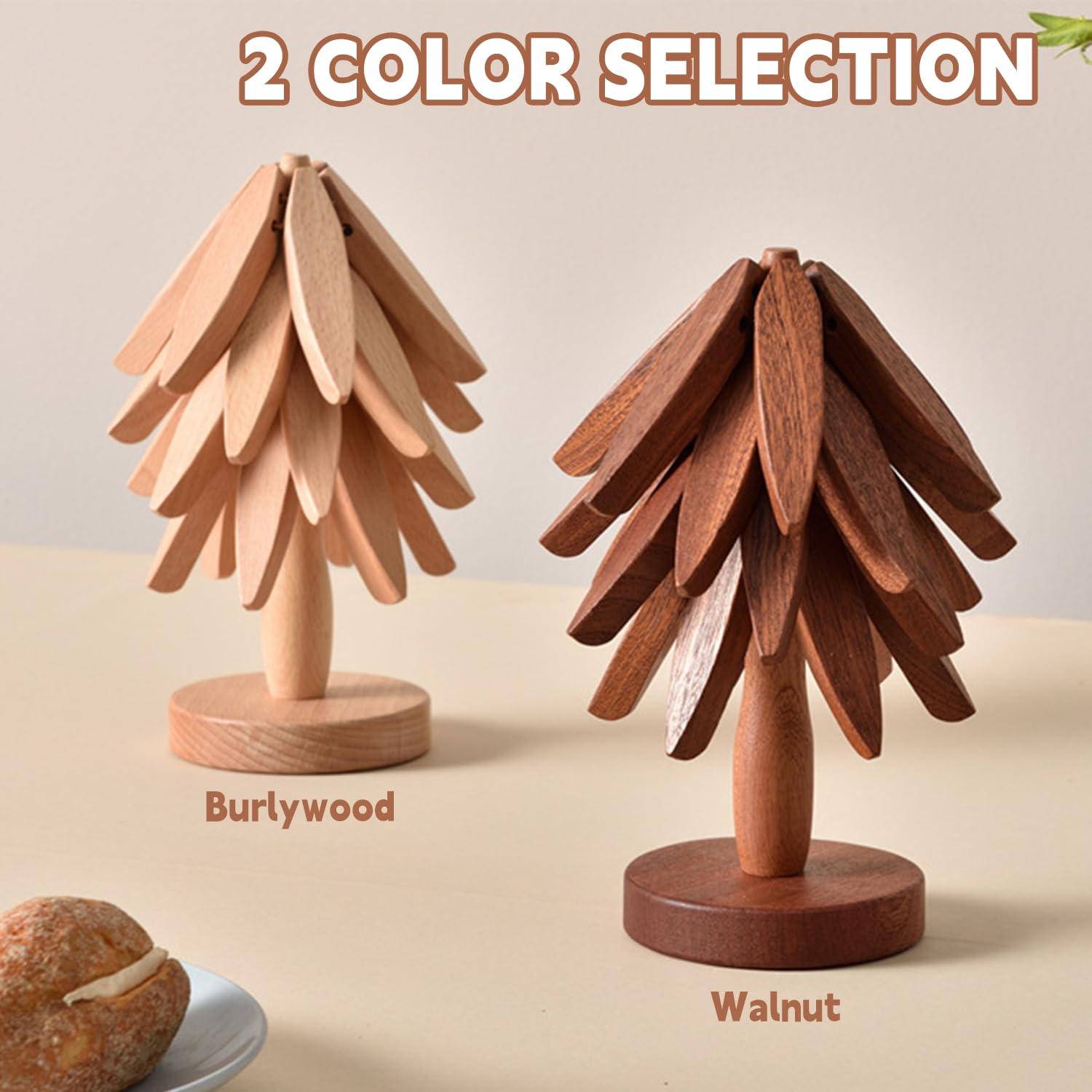 OFCTE Wooden Trivets for Hot Dishes, Tree Shape Trivet Set, 4 Walnut W - View 4