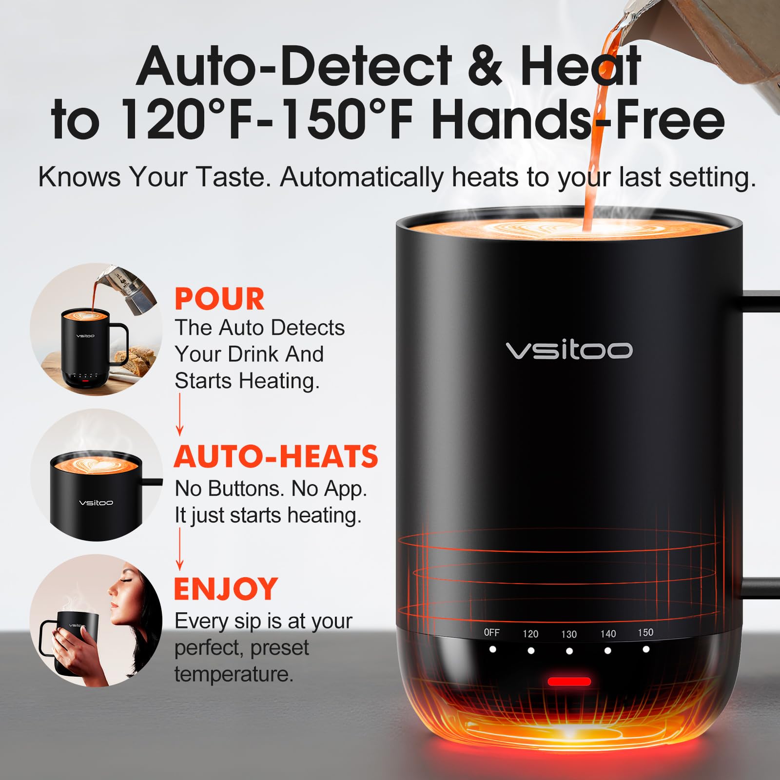 VSITOO S3 Pro 16oz Smart Self Heating Coffee Mug with Temperature Control