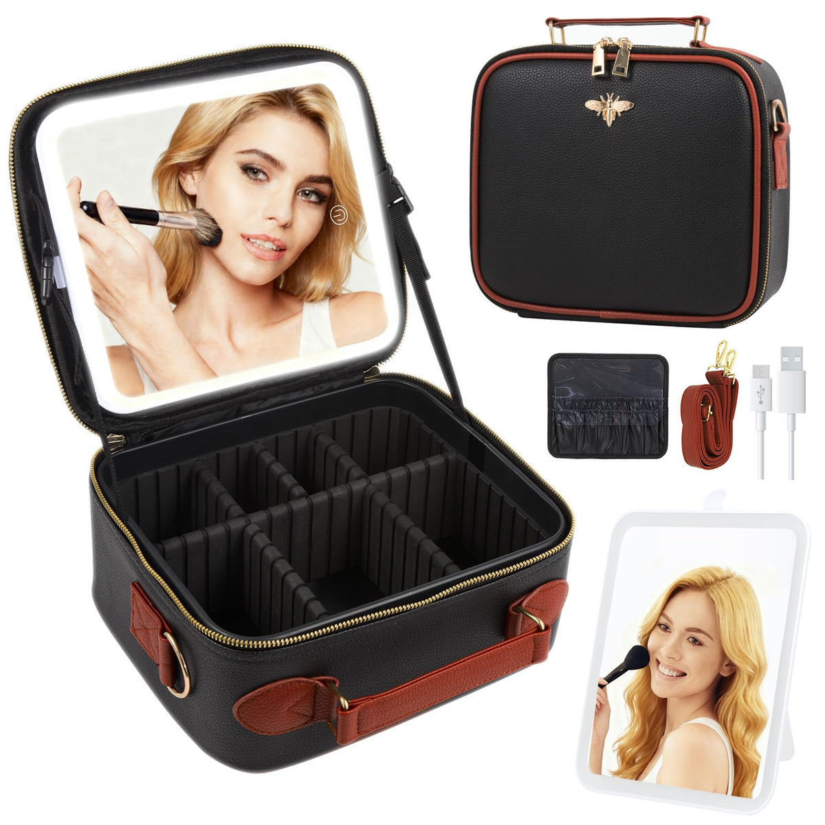 Travel Makeup Bag with Light Up Mirror Portable Makeup Bag - GIUWESOY Official Imagery - 1