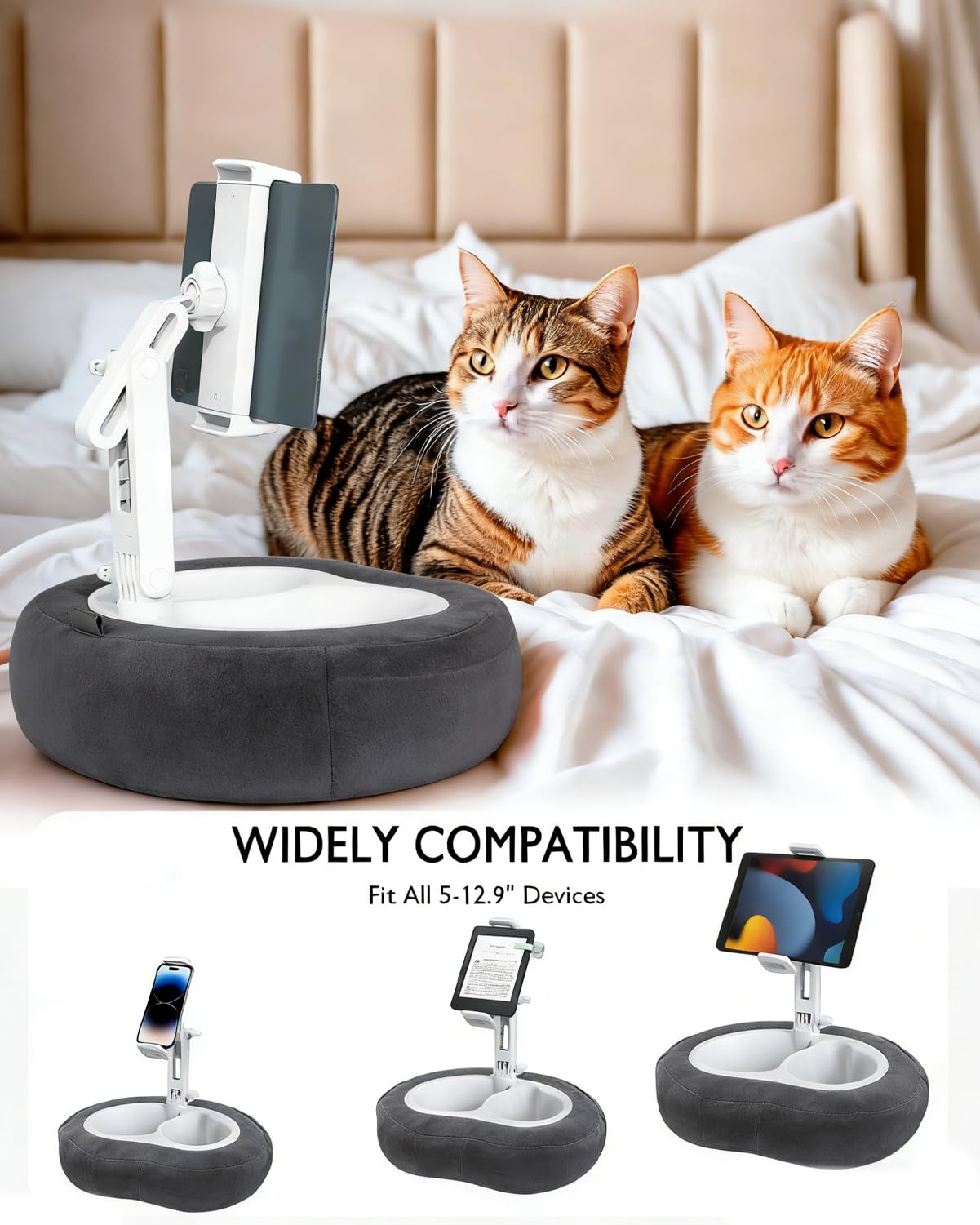 Miledi Tablet Pillow Stand for Bed with Detachable Snack Bowl, Black - View 4