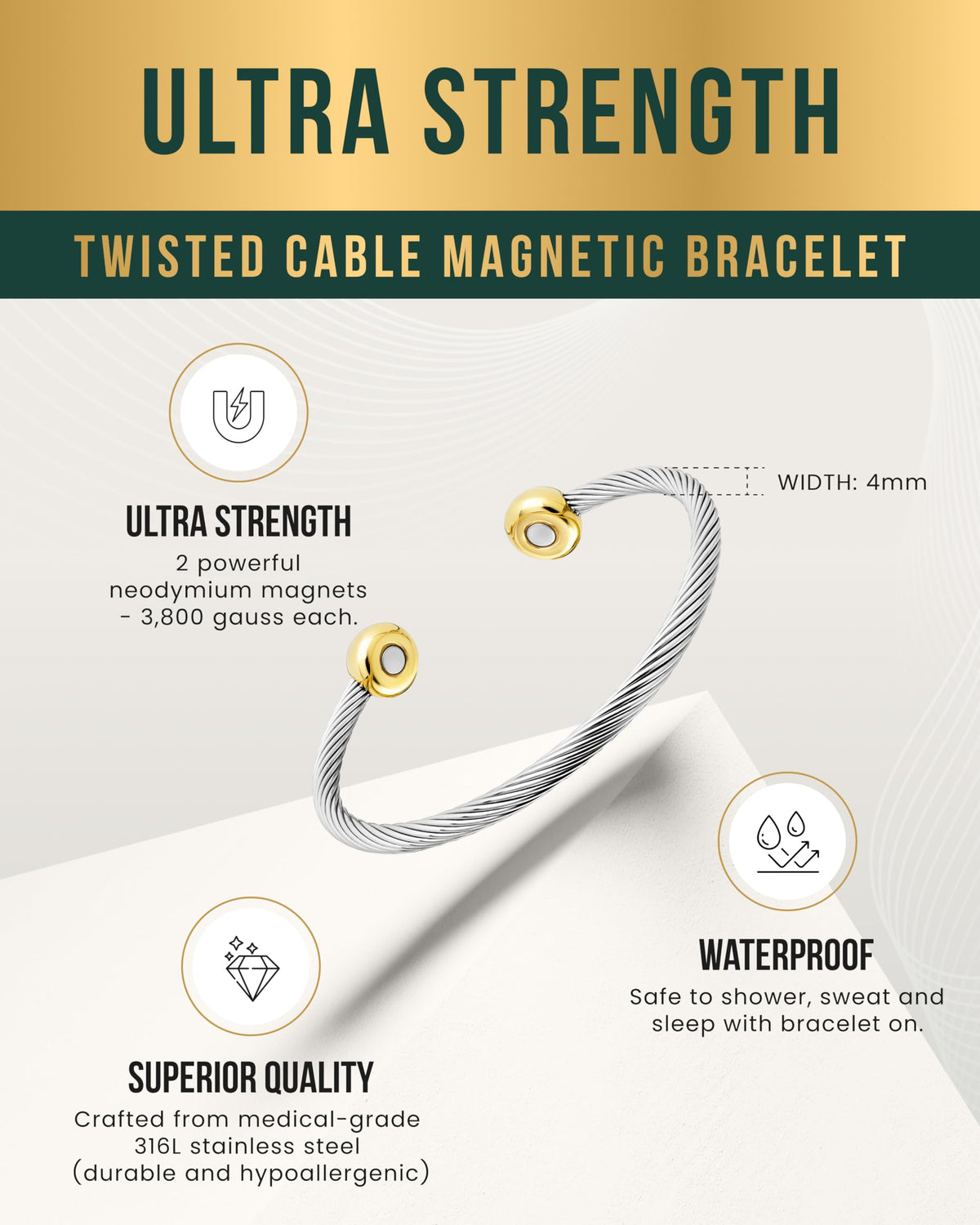 MagnetRX Twisted Cable Magnetic Bracelet Cuff - MagnetRX Official Imagery - 5