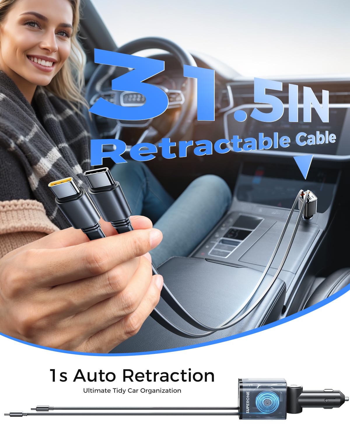 SUPERONE Retractable Car Charger, 6-Port   Car Charger USB C - SUPERONE Official Product View 5