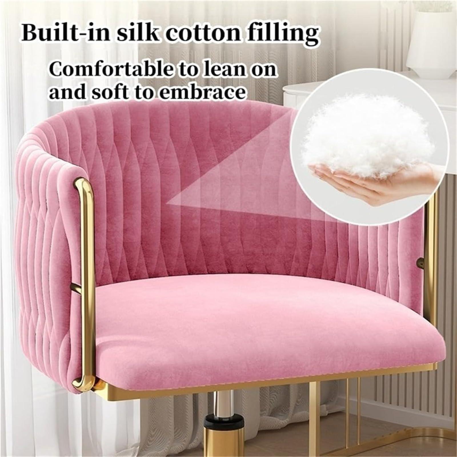HJYXXSR Adjustable Swivel Velvet Vanity Chair with Metal Base
