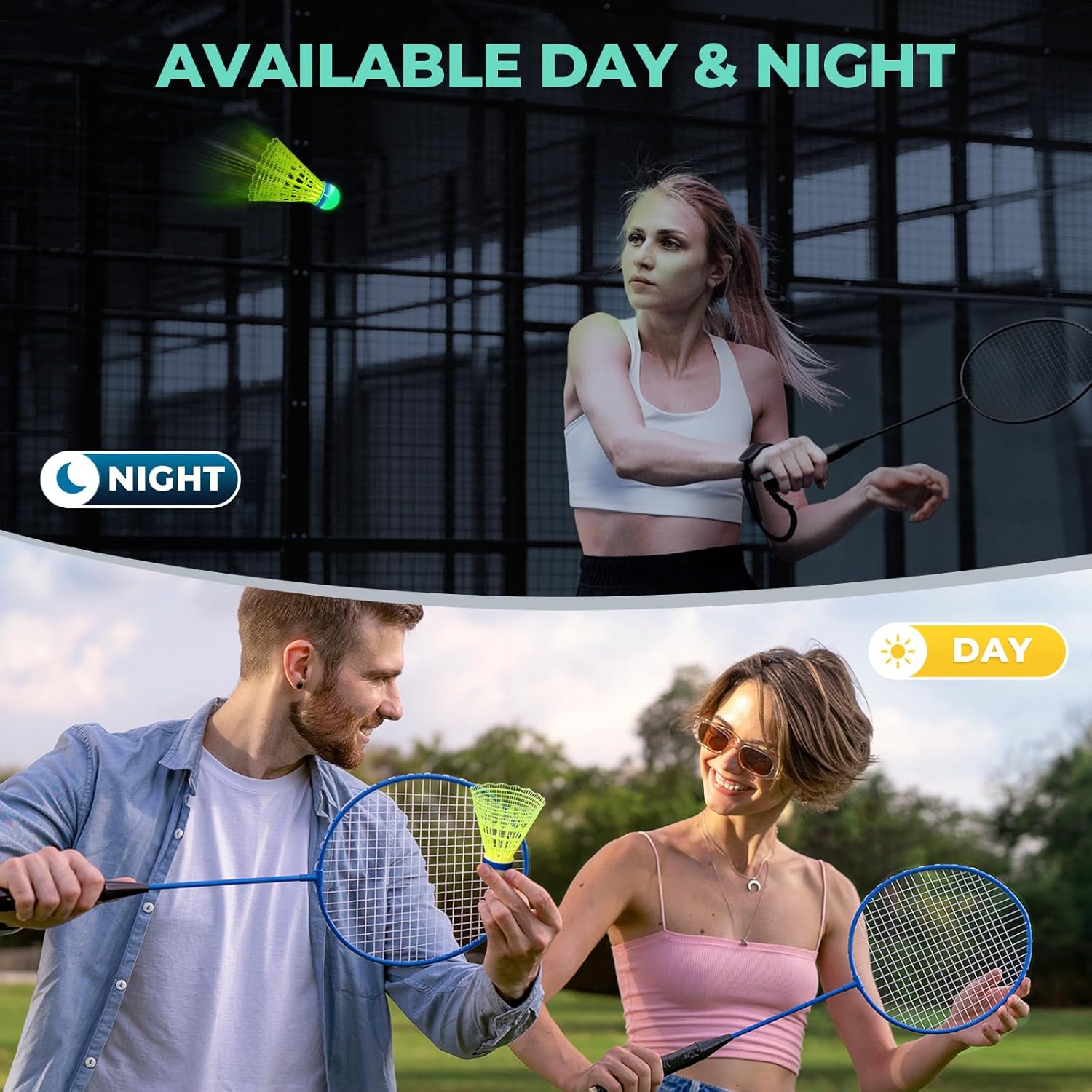 HIRALIY LED badminton birdies, glow-in-the-dark nylon shuttlecocks, 6 or 12 pack, suitable for night play, brightly illuminated.