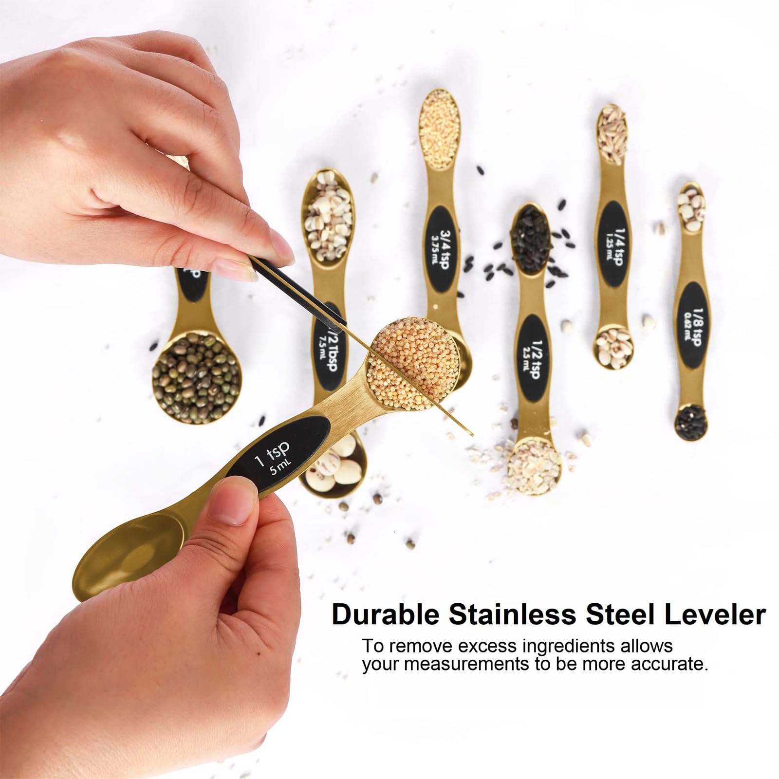 BIDFUL Magnetic Measuring Spoons Set Stainless Steel with Leveler by BIDFUL - Angle View 4