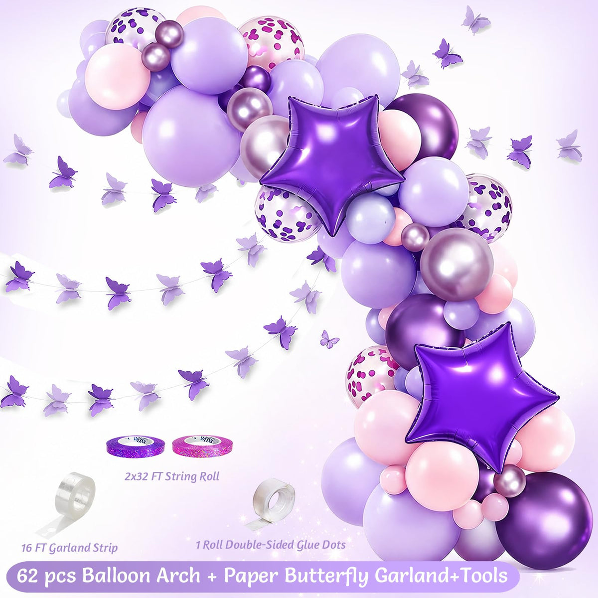198Pcs Purple Birthday Party Decorations Supplies for Women - JollyScape Official Imagery - 8