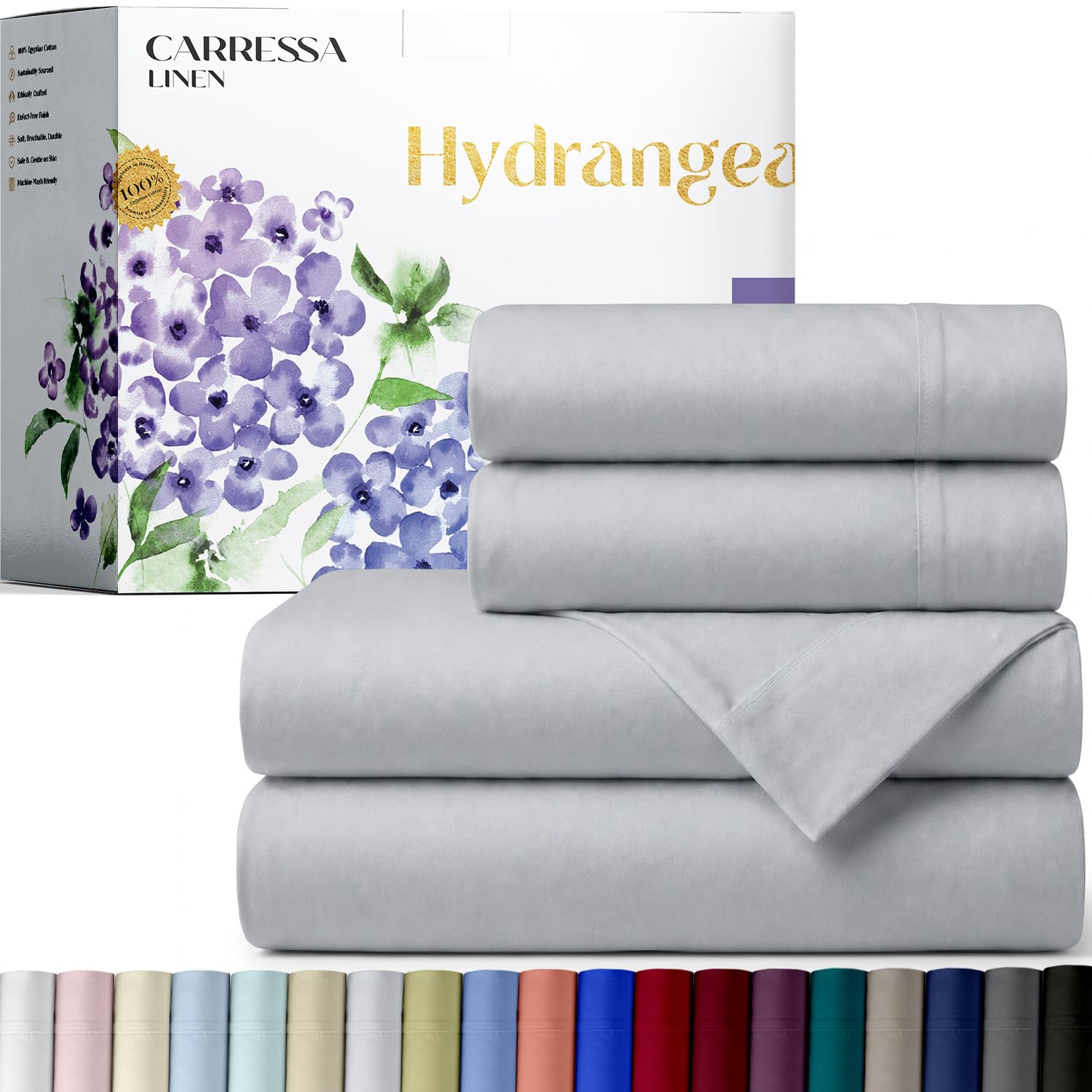 Carressa Linen 100% Egyptian Cotton Queen Sheet Set - 600 Series - Product Imagery