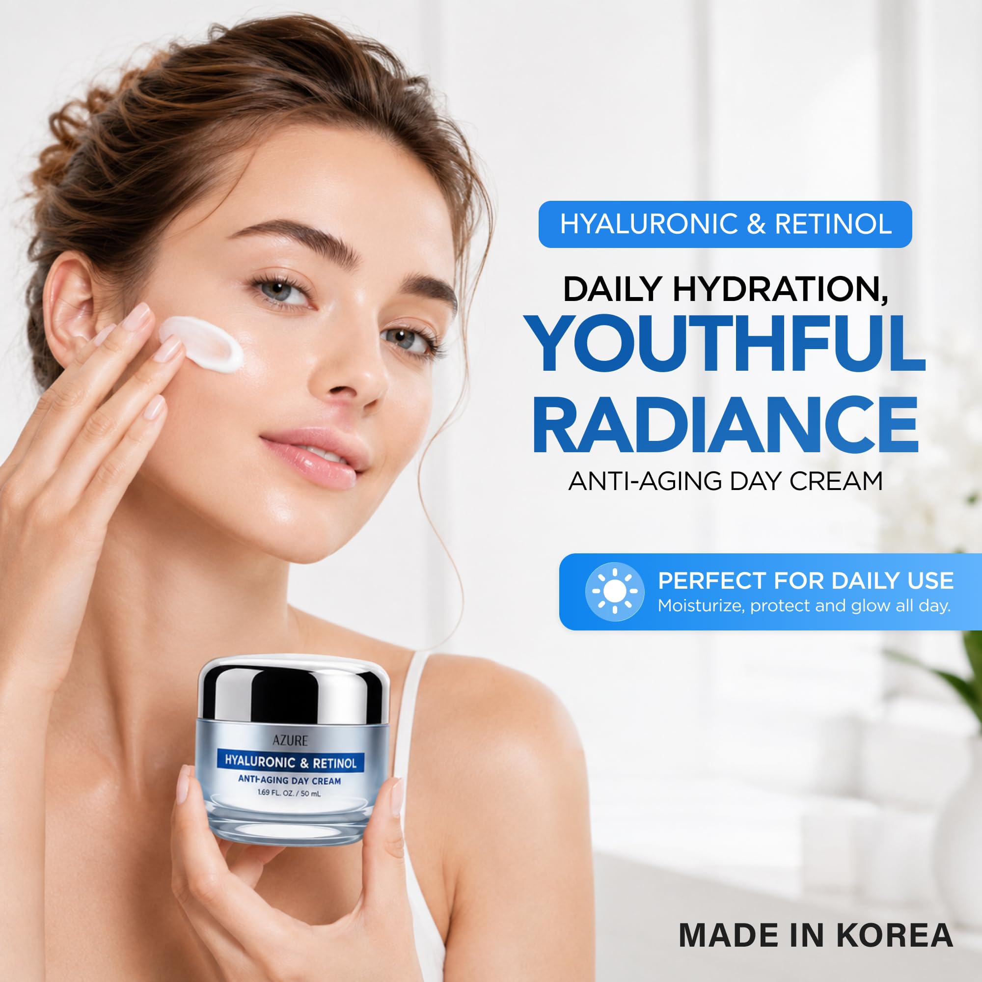 Hyaluronic Acid &amp; Retinol Face Moisturizer, Dermatologist - Azure Cosmetics