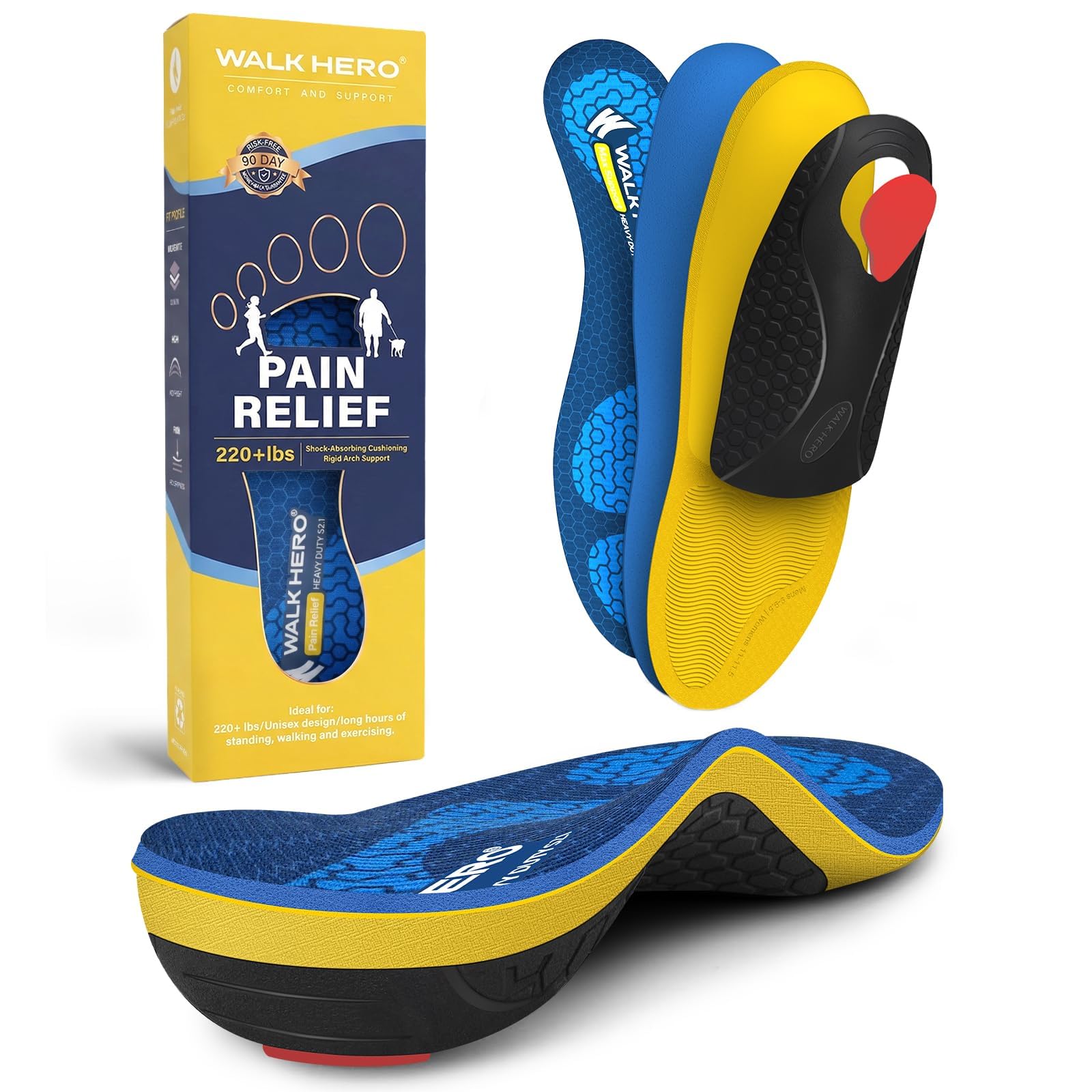 WalkHero Heavy Duty Arch Support Insoles for Men 220+ lbs