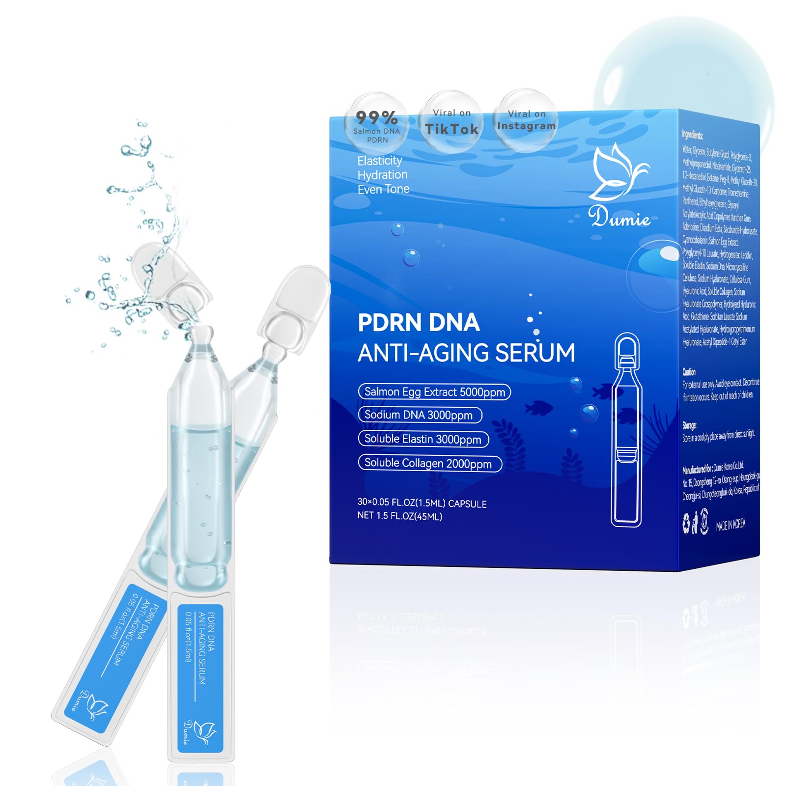 Salmon DNA PDRN Anti-Aging Serum, 5000ppm Salmon Egg DNA - Product Imagery