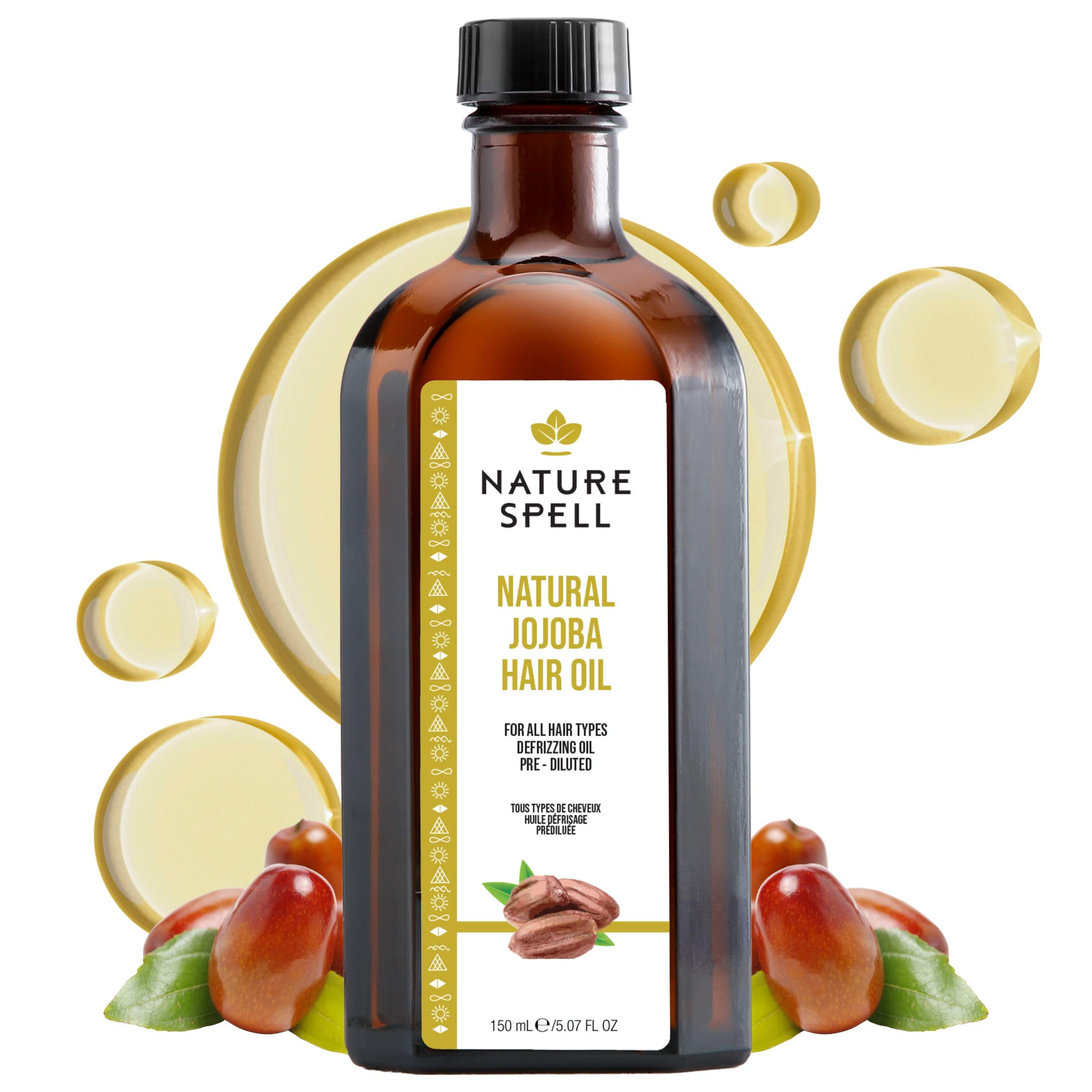 Nature Spell Jojoba Oil for Hair Growth, Supports Damage Strands, 5.07Fl Oz