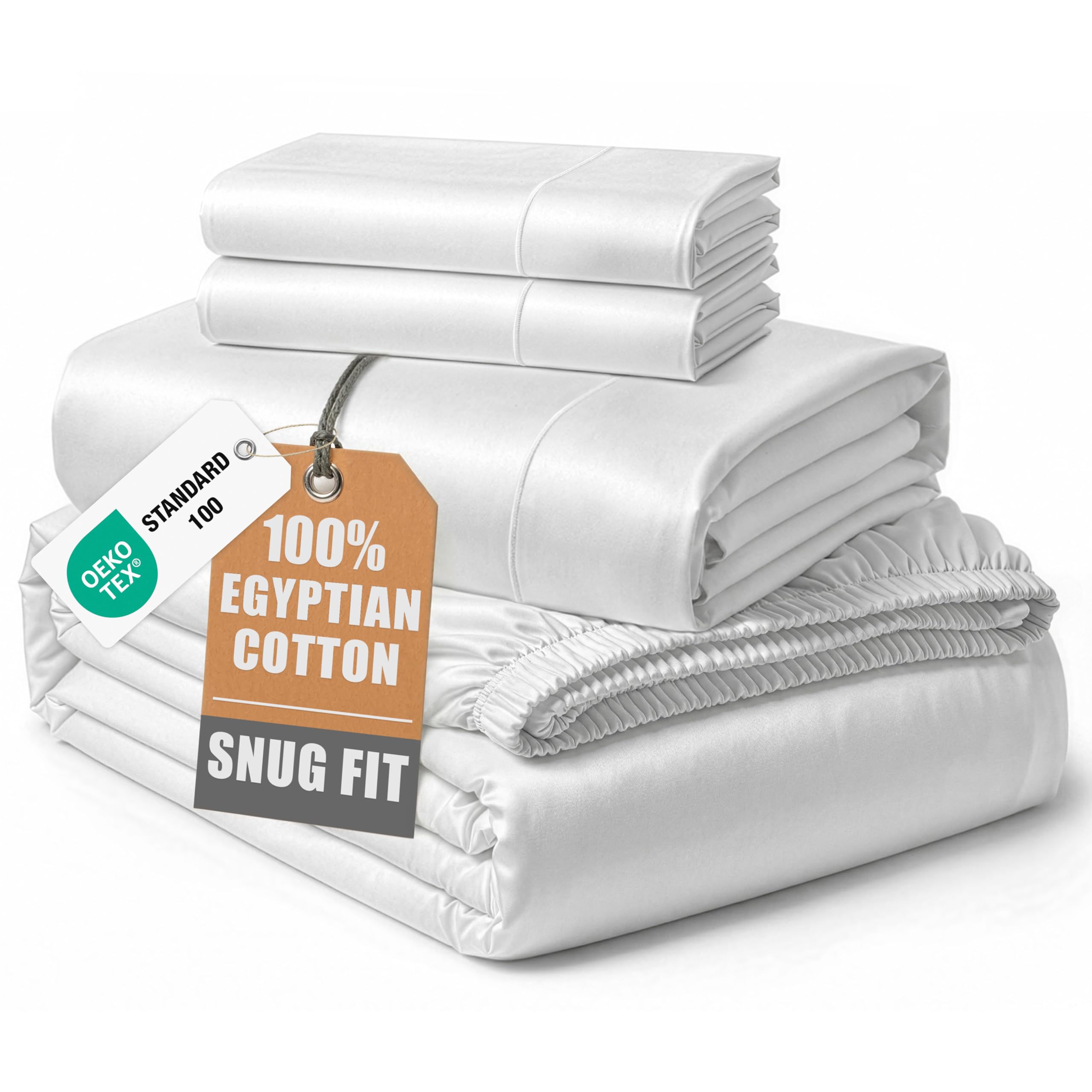LANE LINEN 100% Egyptian Cotton Sheets Queen Size Sateen Weave - - LANE LINEN Official Product View 1