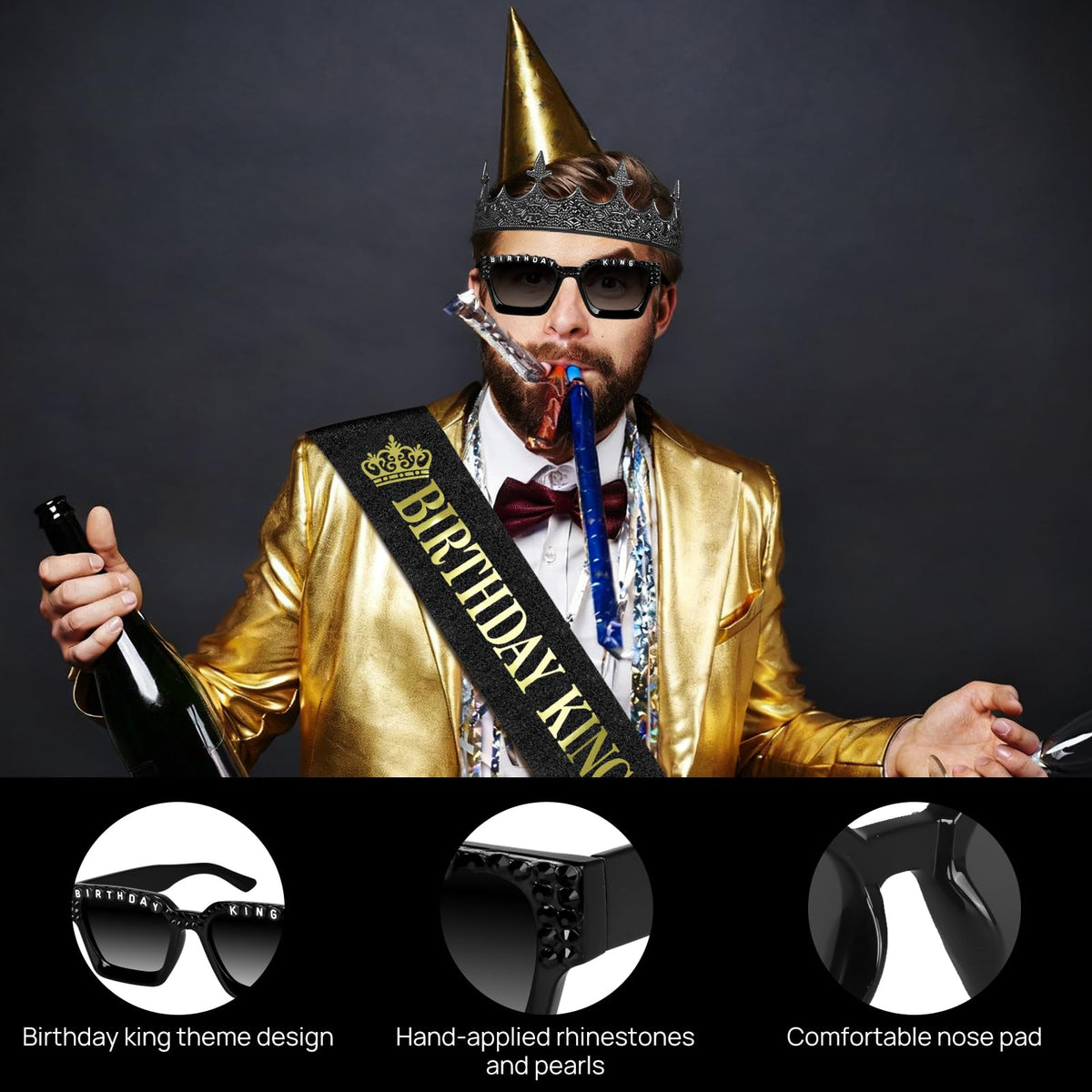 3 pcs Goth Birthday Decorations for Men Set Black Happy - Bravo West Official Imagery - 6