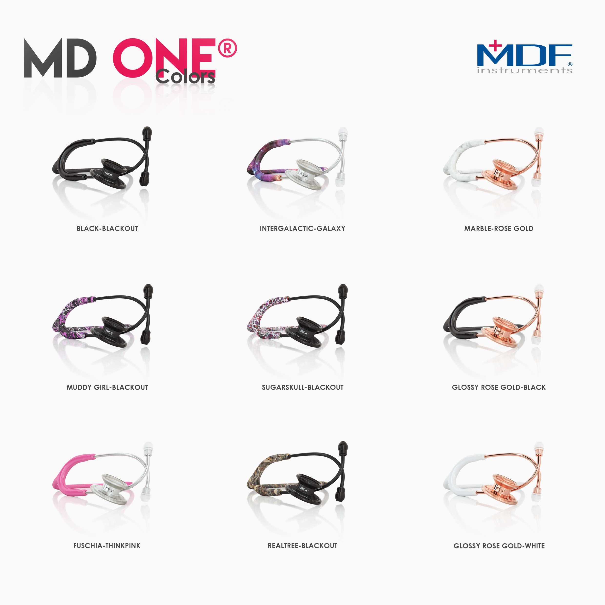 MDF Instruments, Rosegold MD One Stainless Steel Stethoscope, Adult, White Tube, Rosegold Chestpieces-Headset, MDF777RG29
