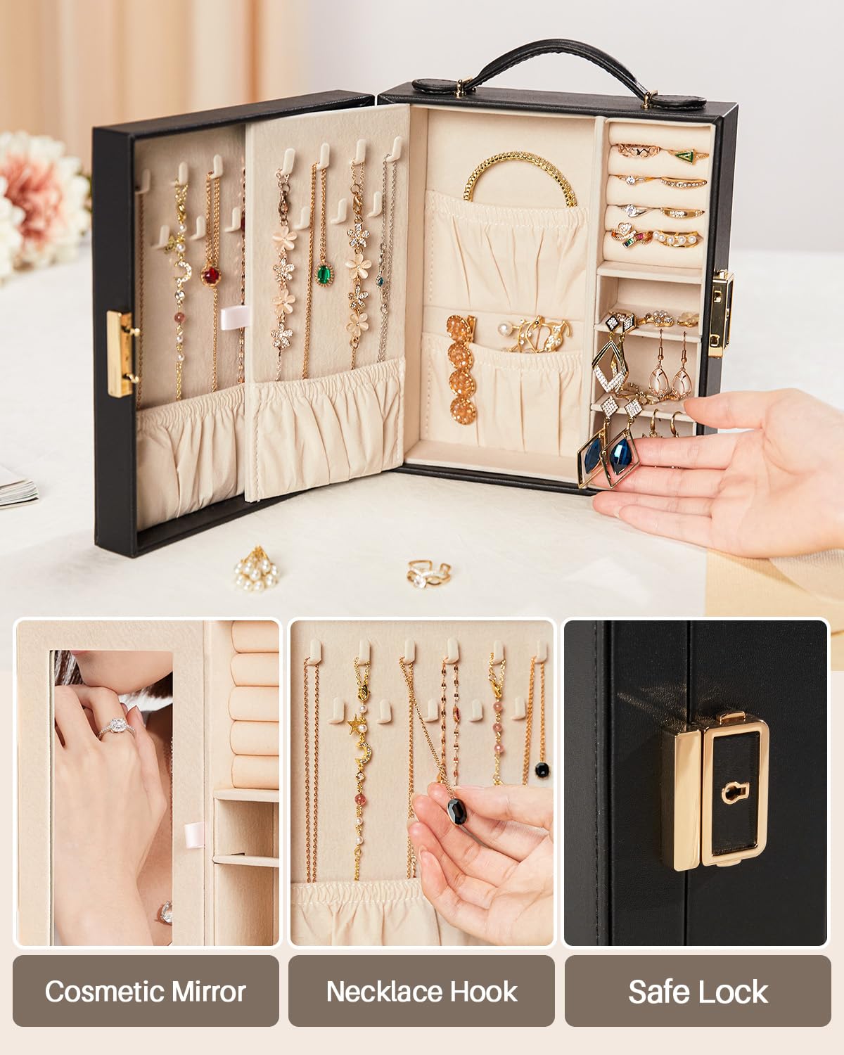 Portable Travel Jewelry Case Jewelry Box with Lock and - Enthralite Official Imagery - 8