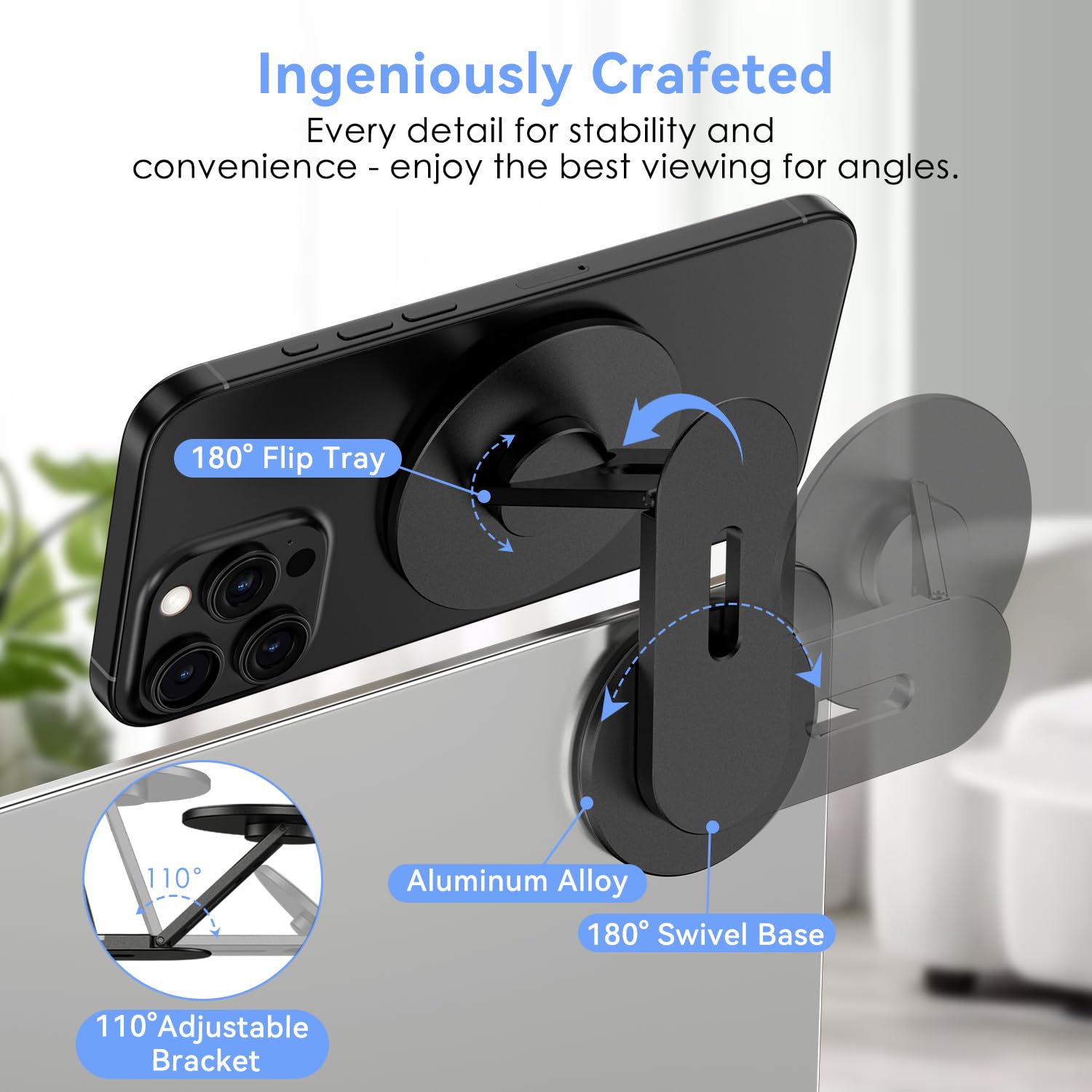 CloudValley Magnetic Laptop Phone Holder, 360° Rotating Mount