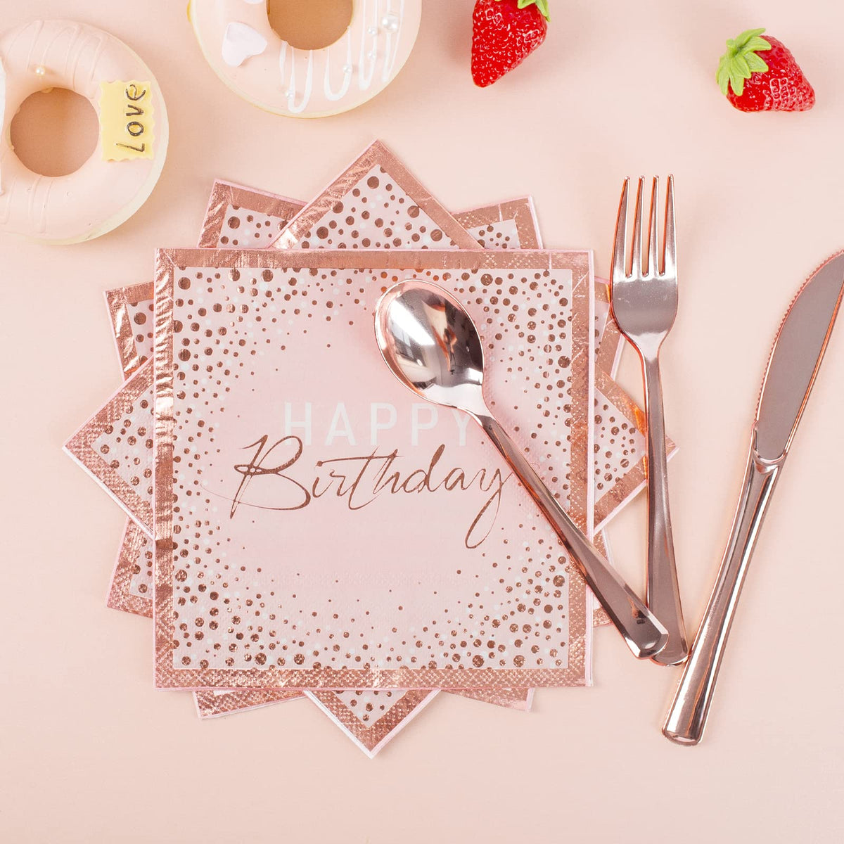 175PCS Pink and Rose Gold Birthday Paper Plates Dinnerware - Tyzarglef Official Imagery - 5