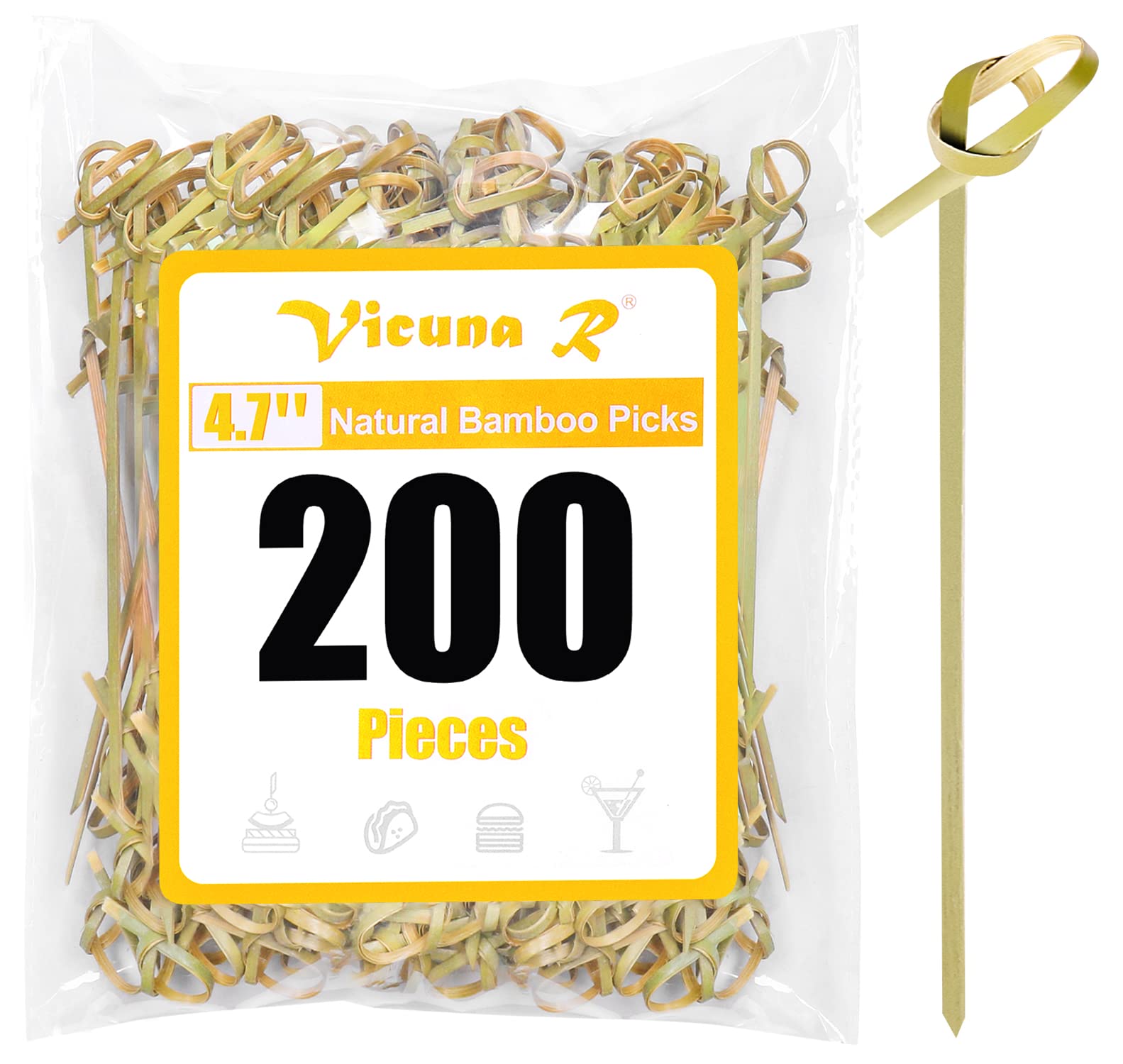 200PCS Cocktail Picks, Bamboo Knot Skewers, Fancy Toothpicks for - Product Imagery