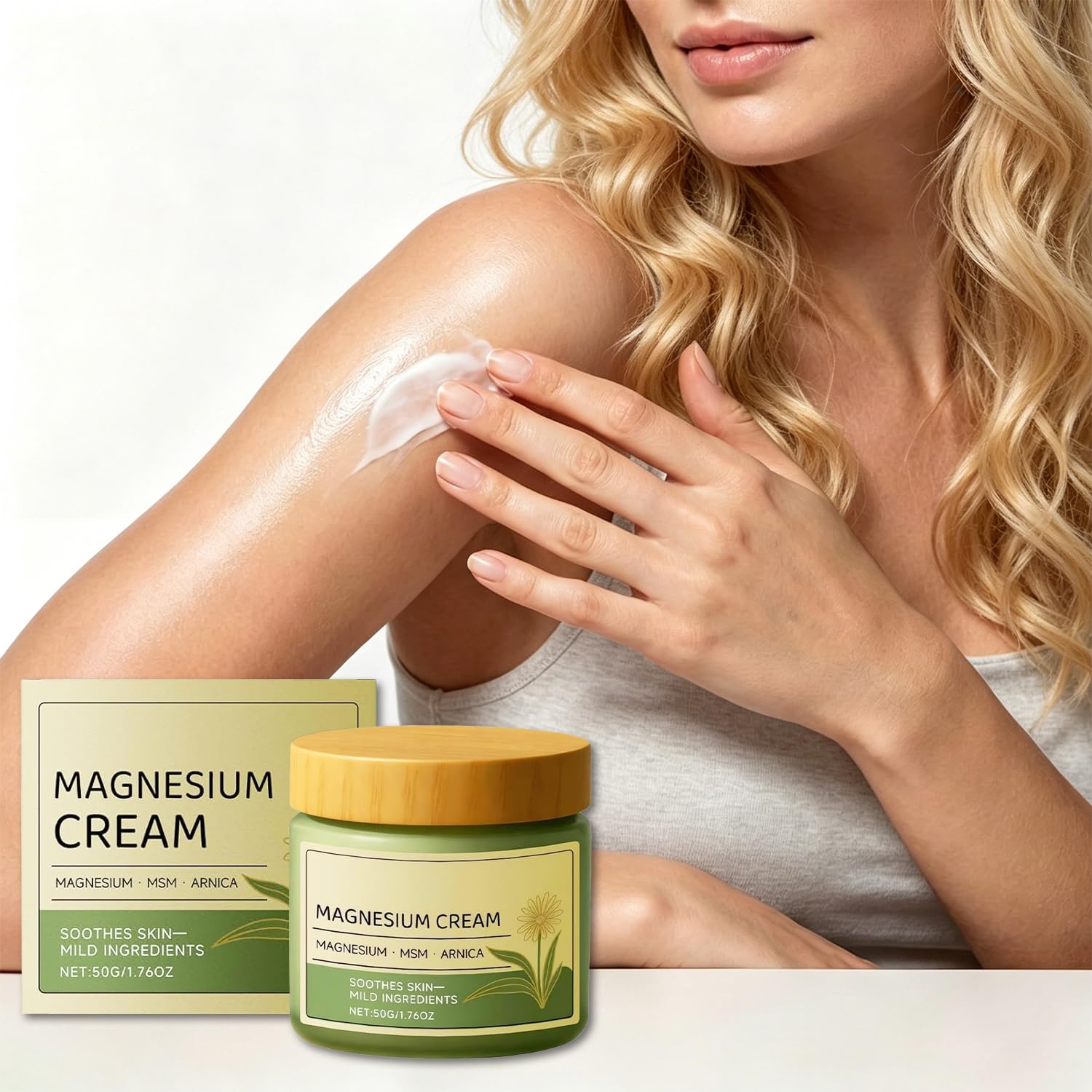 GENTERUN Magnesium Cream with MSM and arnica, skin moisturizer 2-pack, creamy texture for soothing and hydrating skin.