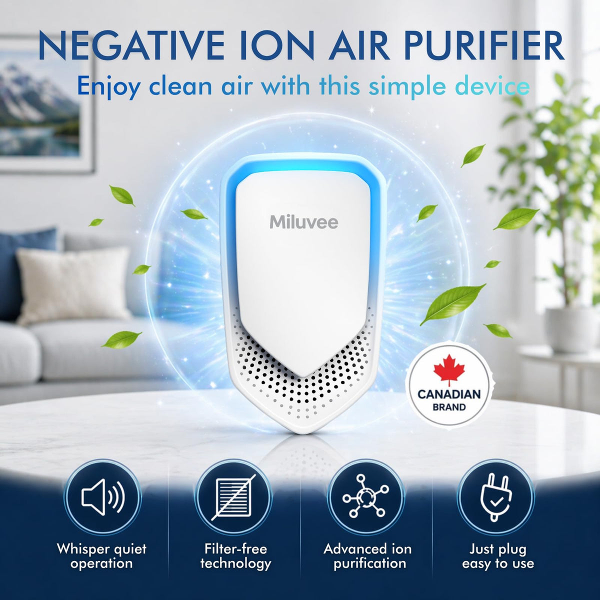 Premium Plug In Air Purifier Negative Ion Technology for - Miluvee Official Imagery - 3