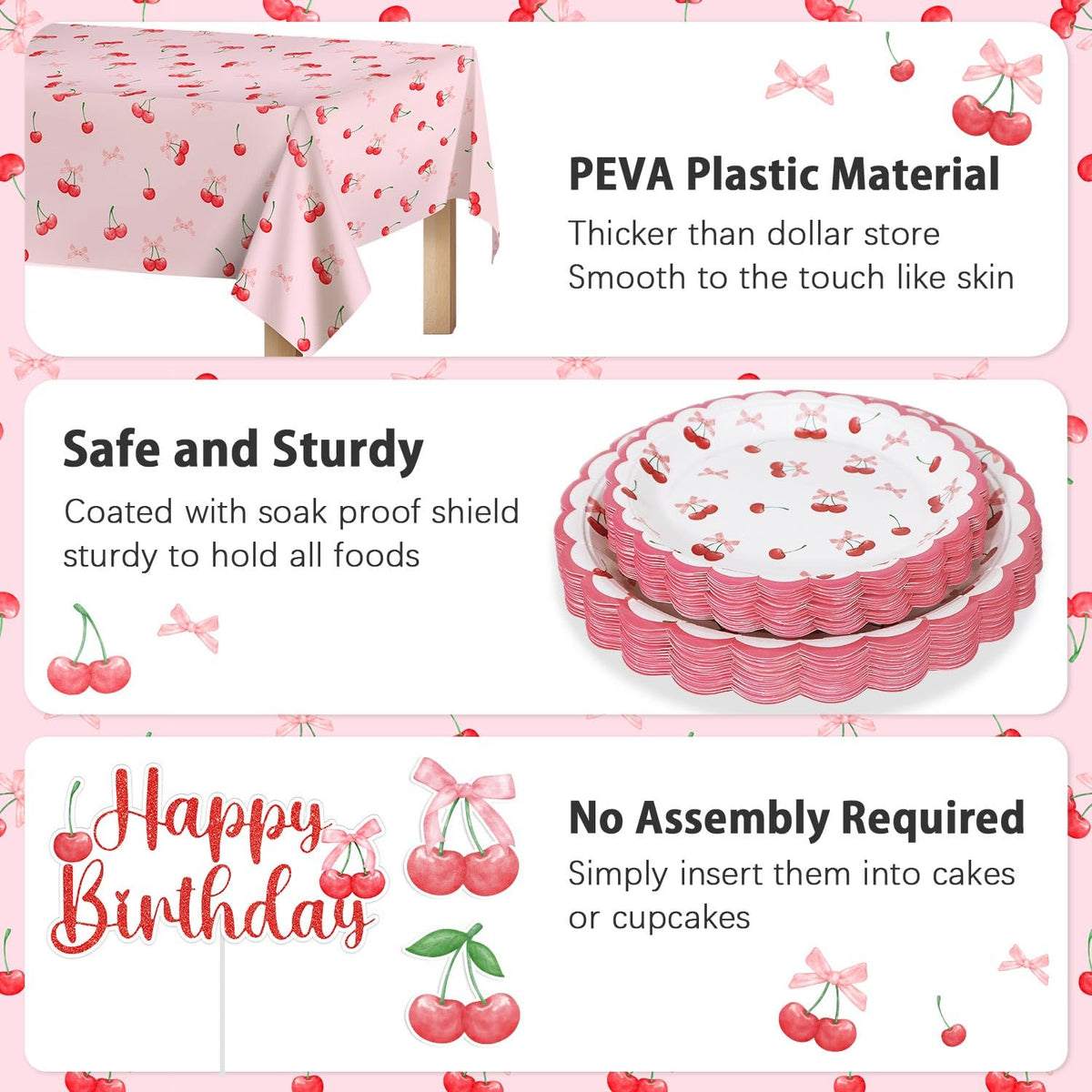 Cherry Birthday Decorations 182Pcs Cherry Plates Napkins - Caisehabu Official Imagery - 7