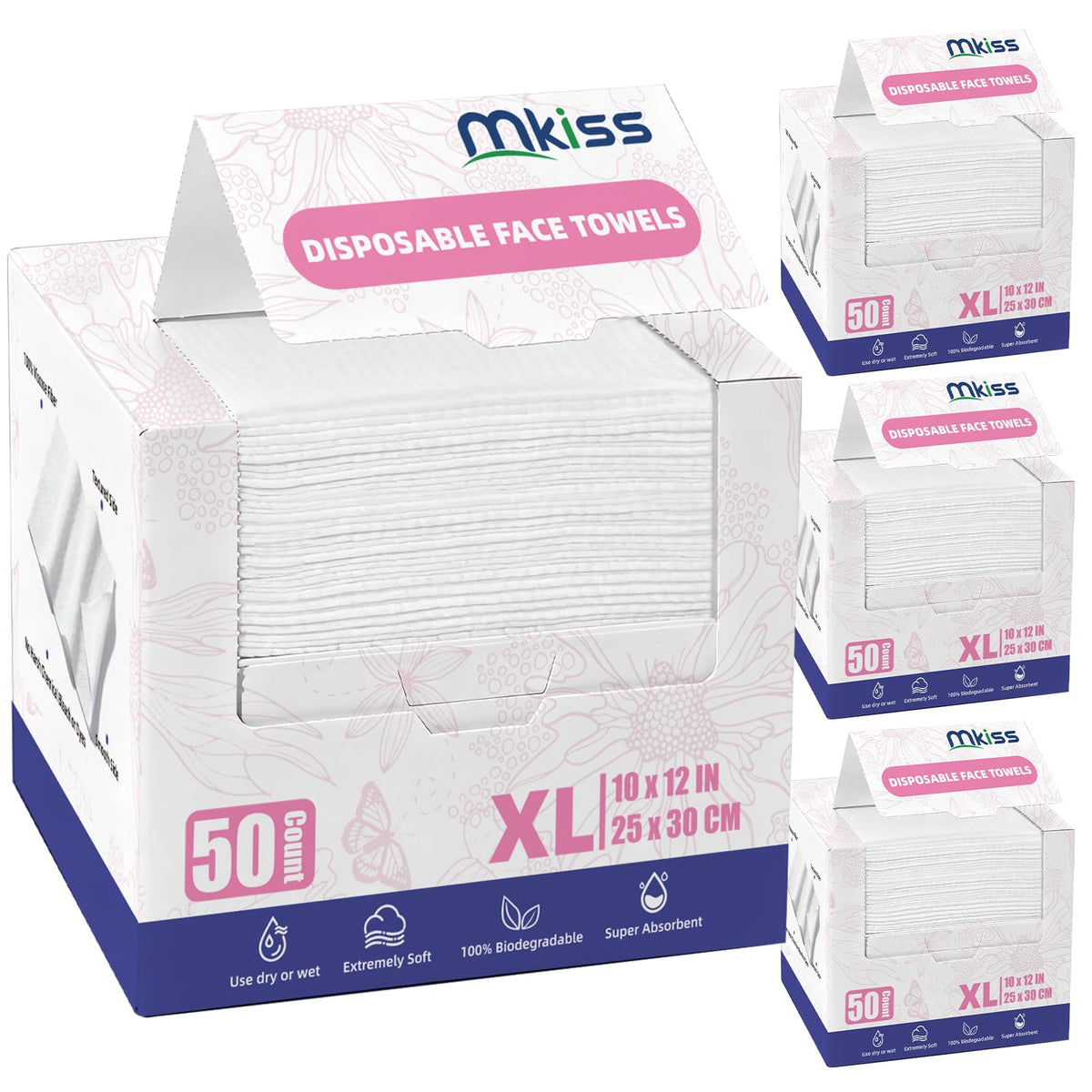 Large Disposable Face Towels 200 Count Biodegradable Thick - MKISS Official Imagery - 2