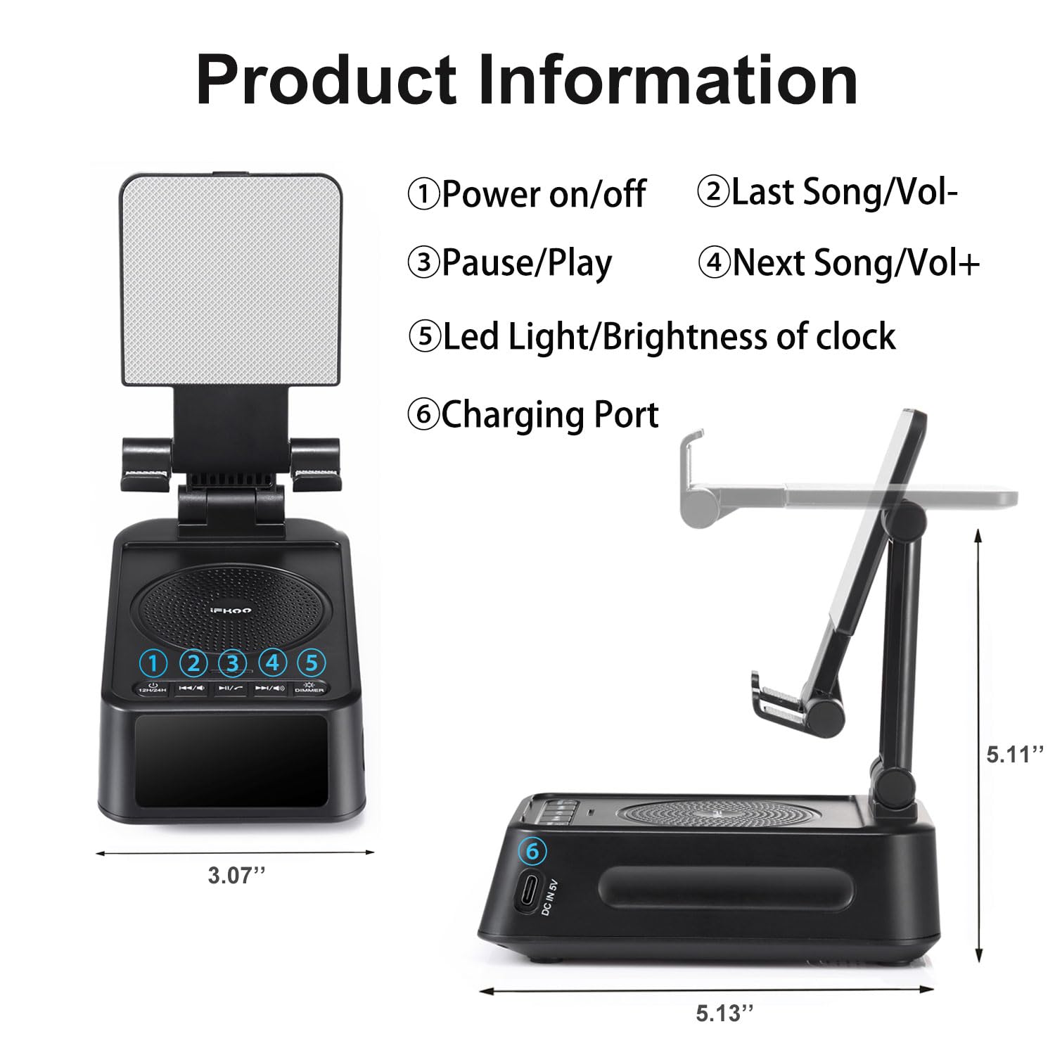 iFkoo Gifts for Men Women, Phone Stand with Bluetooth Speaker&Clo by iFkoo - Angle View 7