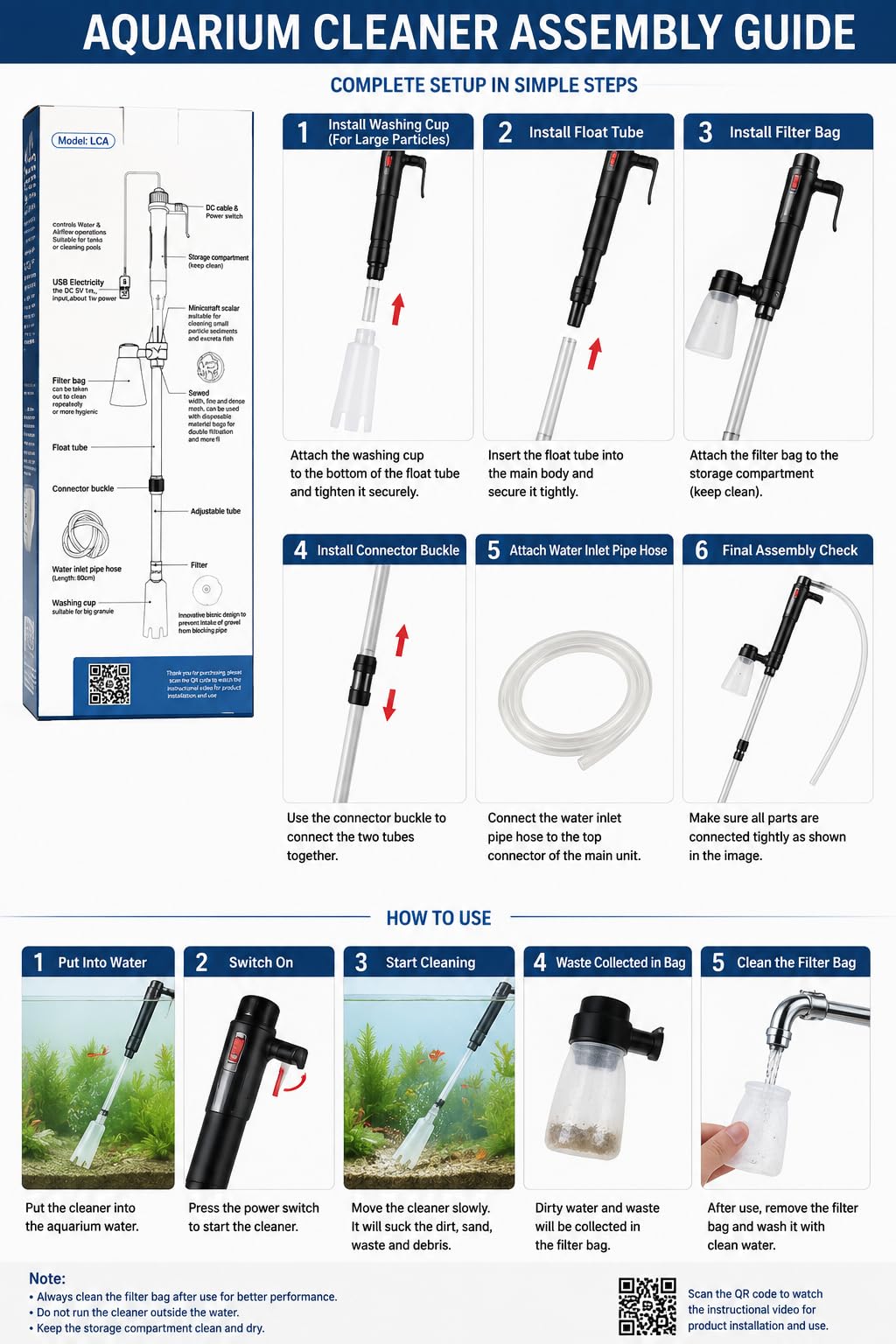 Electric Aquarium Gravel Cleaner Fish Tank Vacuum Cleaner - Premium Selection Official Imagery - 2