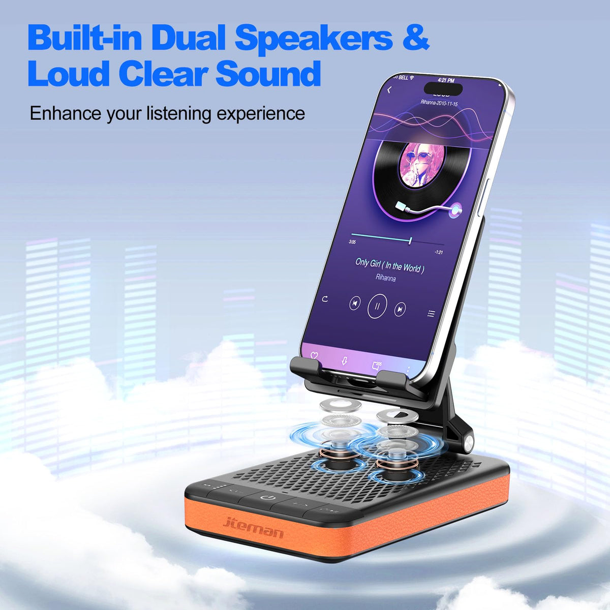 JTEMAN Bluetooth Speaker with Charging Phone Stand Portable - JTEMAN Official Imagery - 7