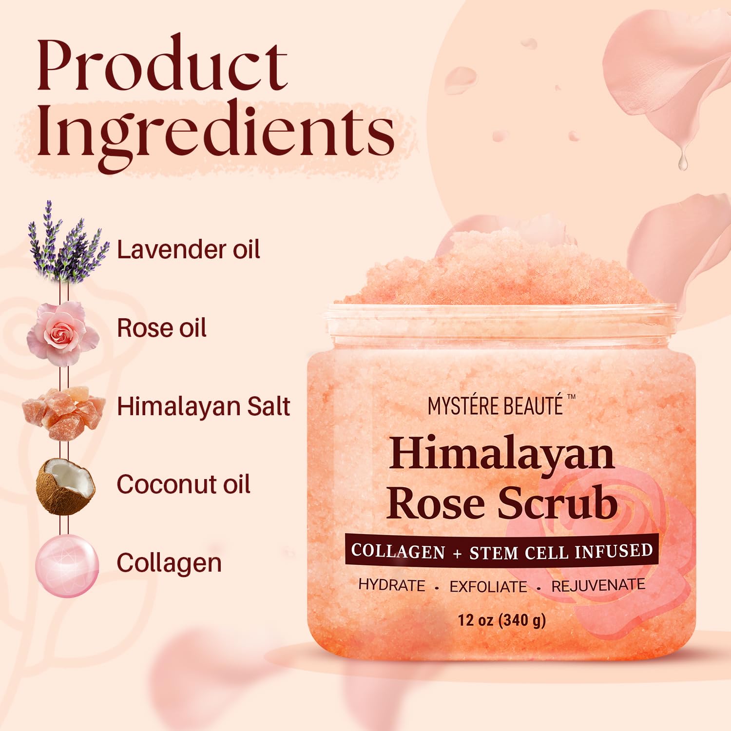 MYSTÉRE BEAUTÉ Himalayan Salt Body Scrub, Collagen & Rose Oil for Skin - MYSTÉRE BEAUTÉ Official Product View 5