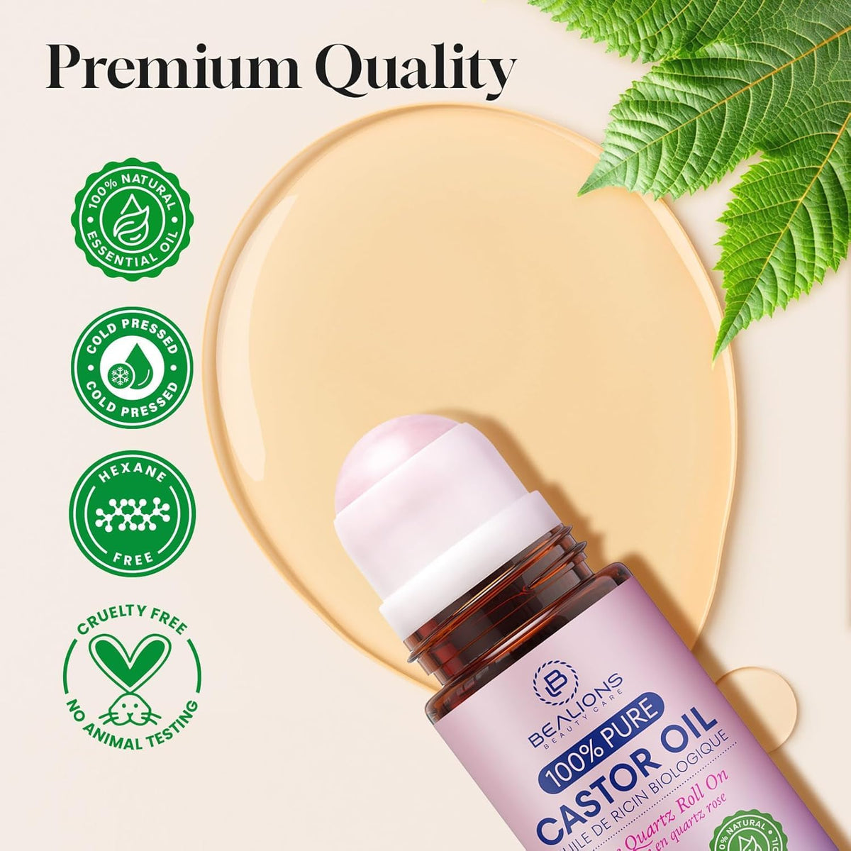 Bealions Castor Oil Rose Quartz Roller Ball - Bealions Official Imagery - 5