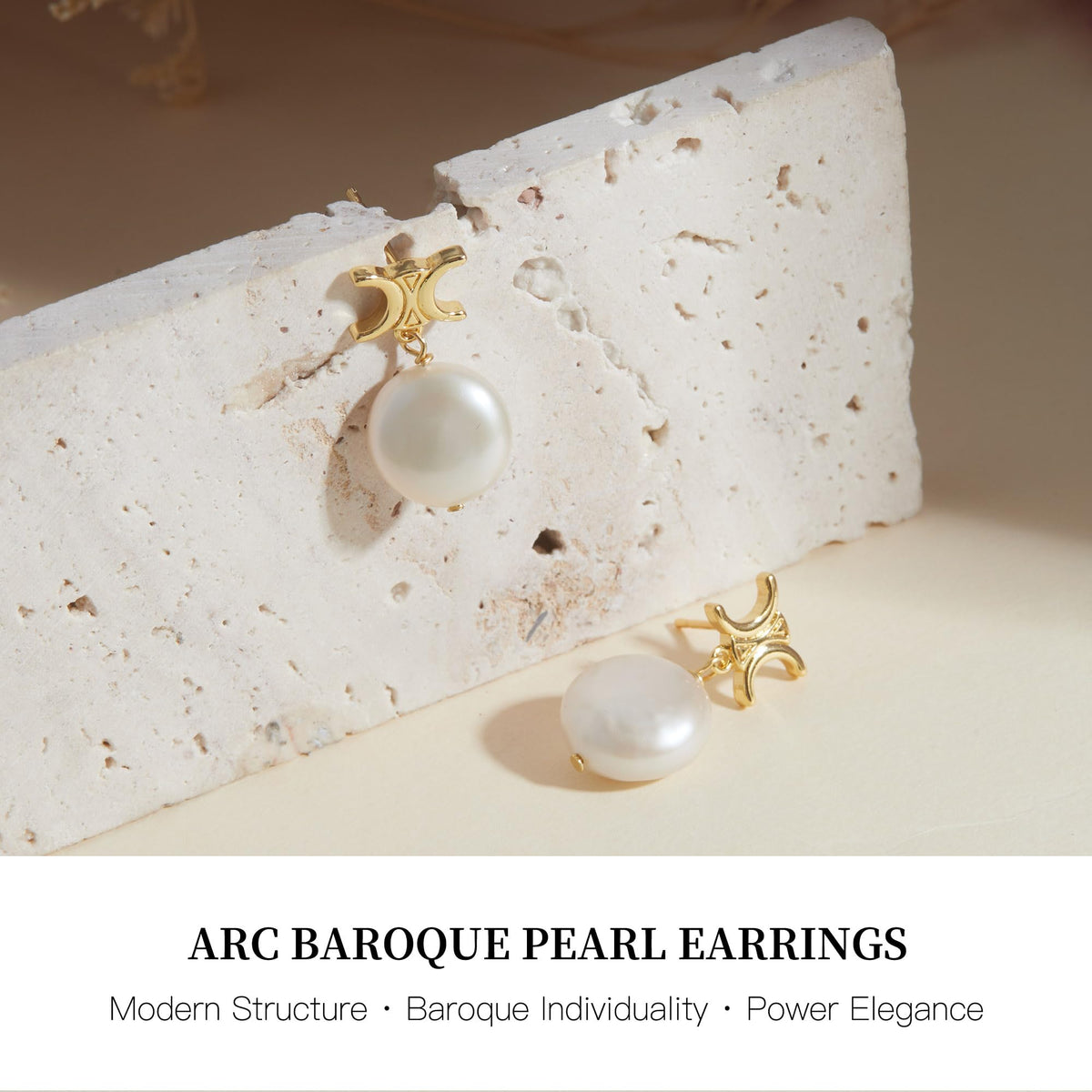 Baroque Pearl Drop Earrings for Women Gold Modern Stud 18K - IDOKAWA Official Imagery - 5