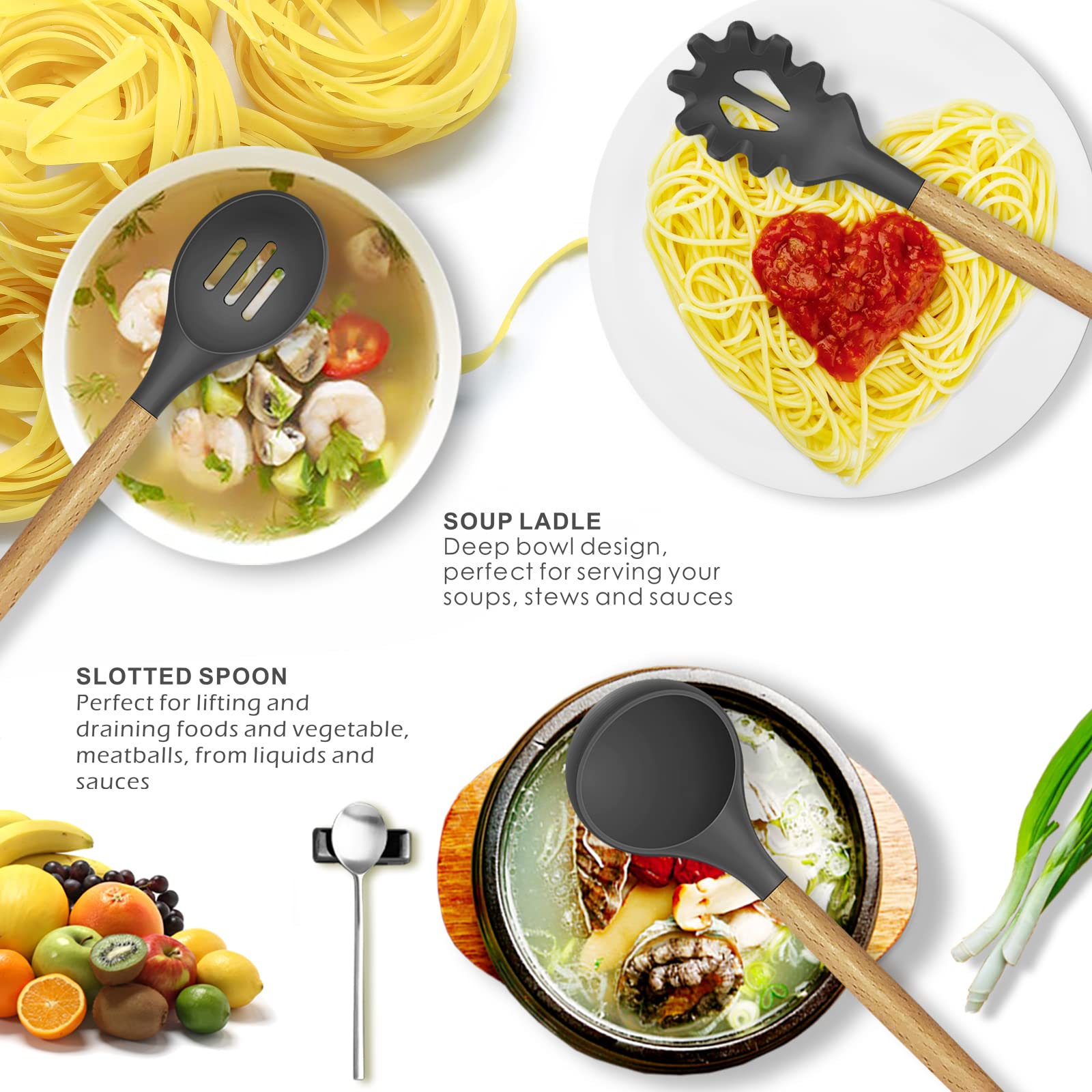 oannao Silicone Cooking Utensils Kitchen Utensil Set - 446°F Heat by oannao - Angle View 3