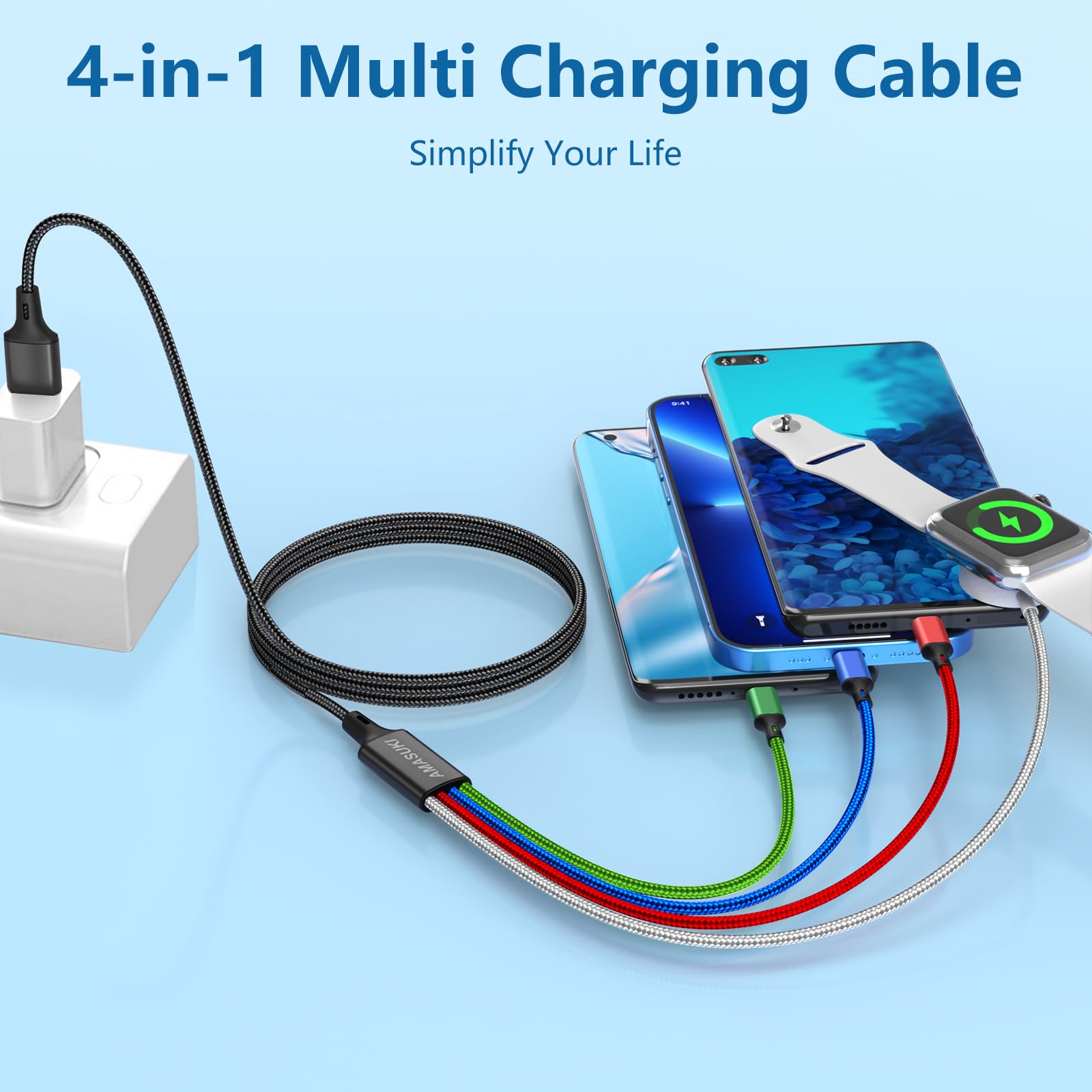 Amasuki 2Pack Multi Charging Cable for Apple Watch Charger 4 in 1 by Amasuki - Angle View 2