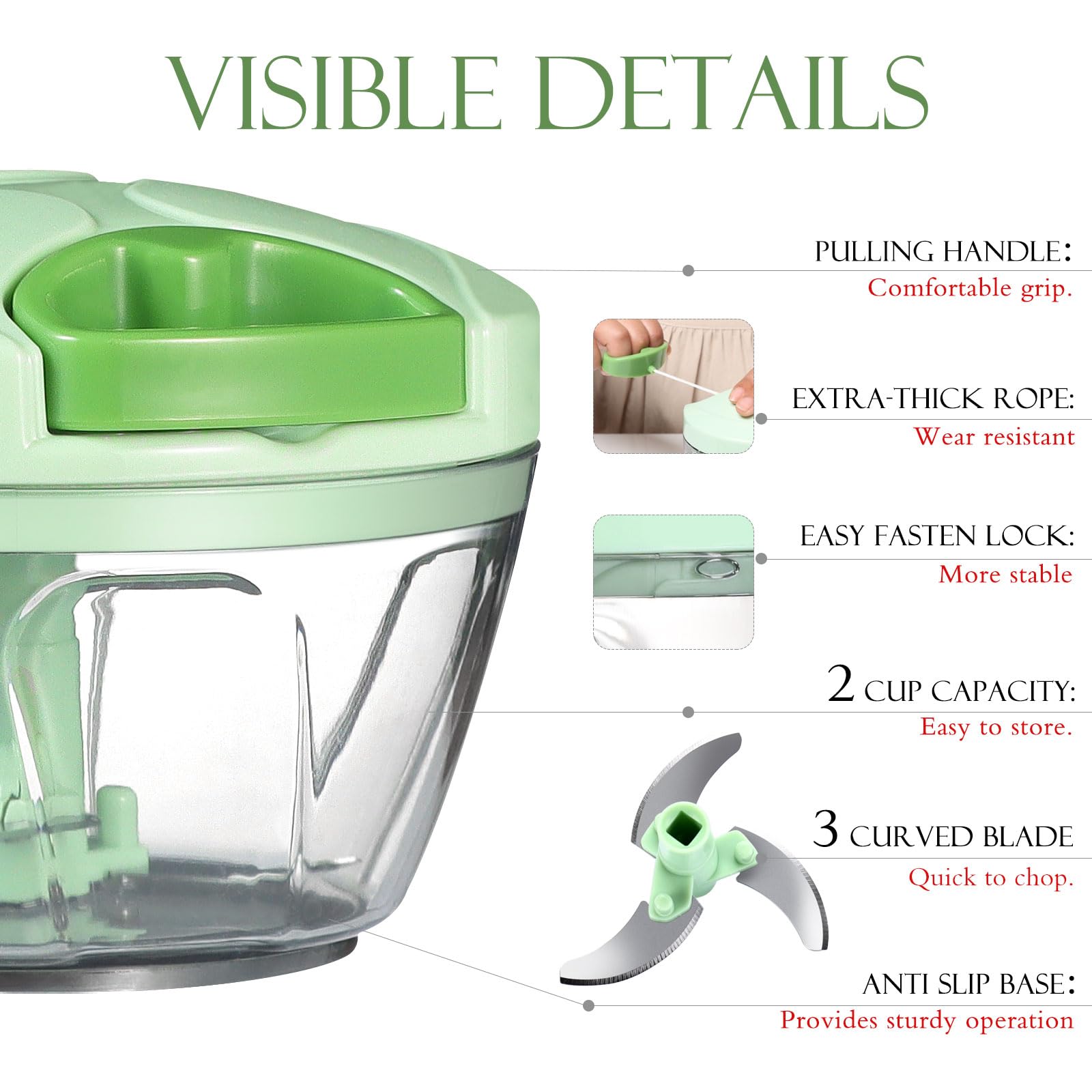 Ourokhome Manual Food Processor Vegetable Chopper, Portable Hand - Ourokhome Official Product View 4