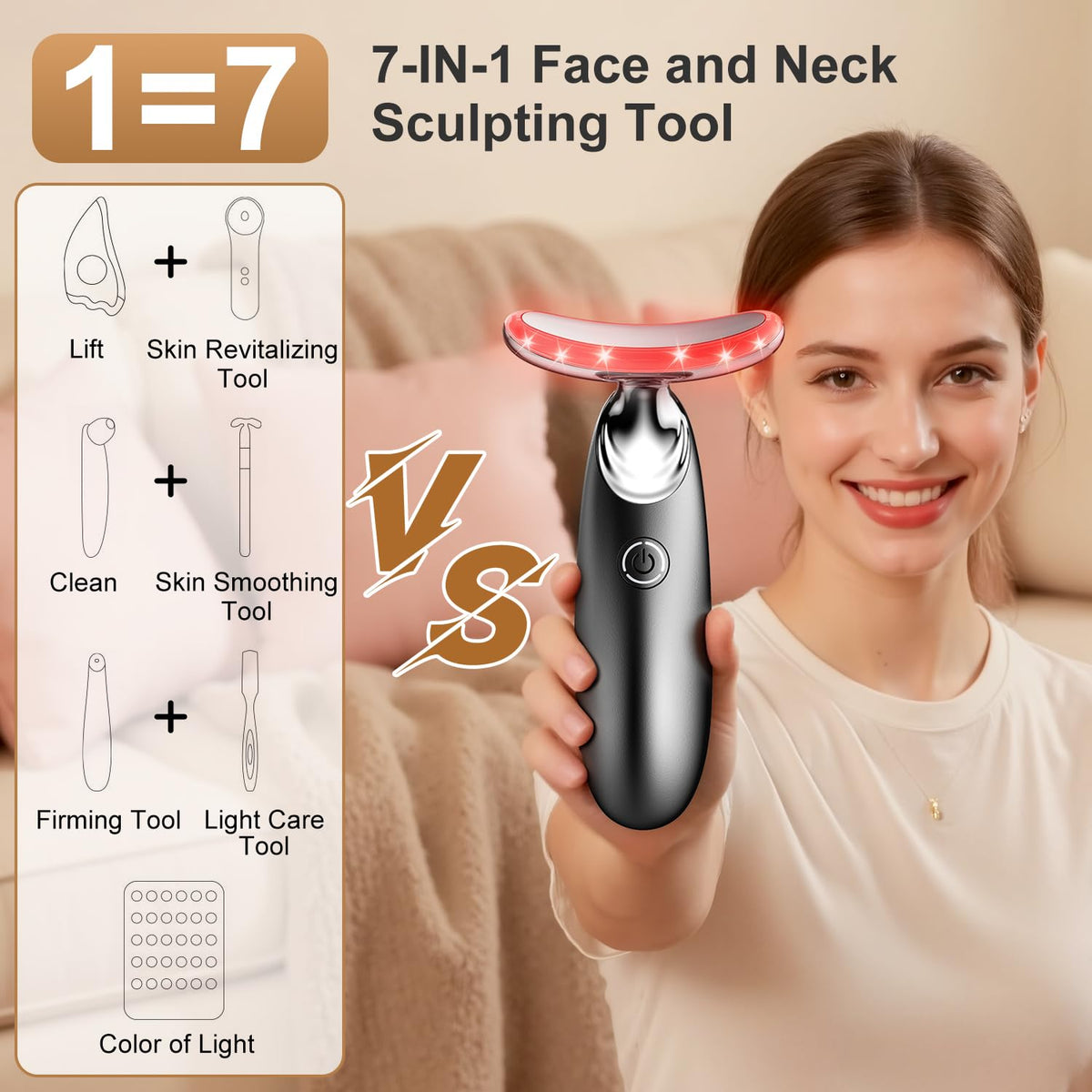 Red Light for Face and Neck 7 in 1 Face Massager Tool 3 - NeatLt Official Imagery - 3