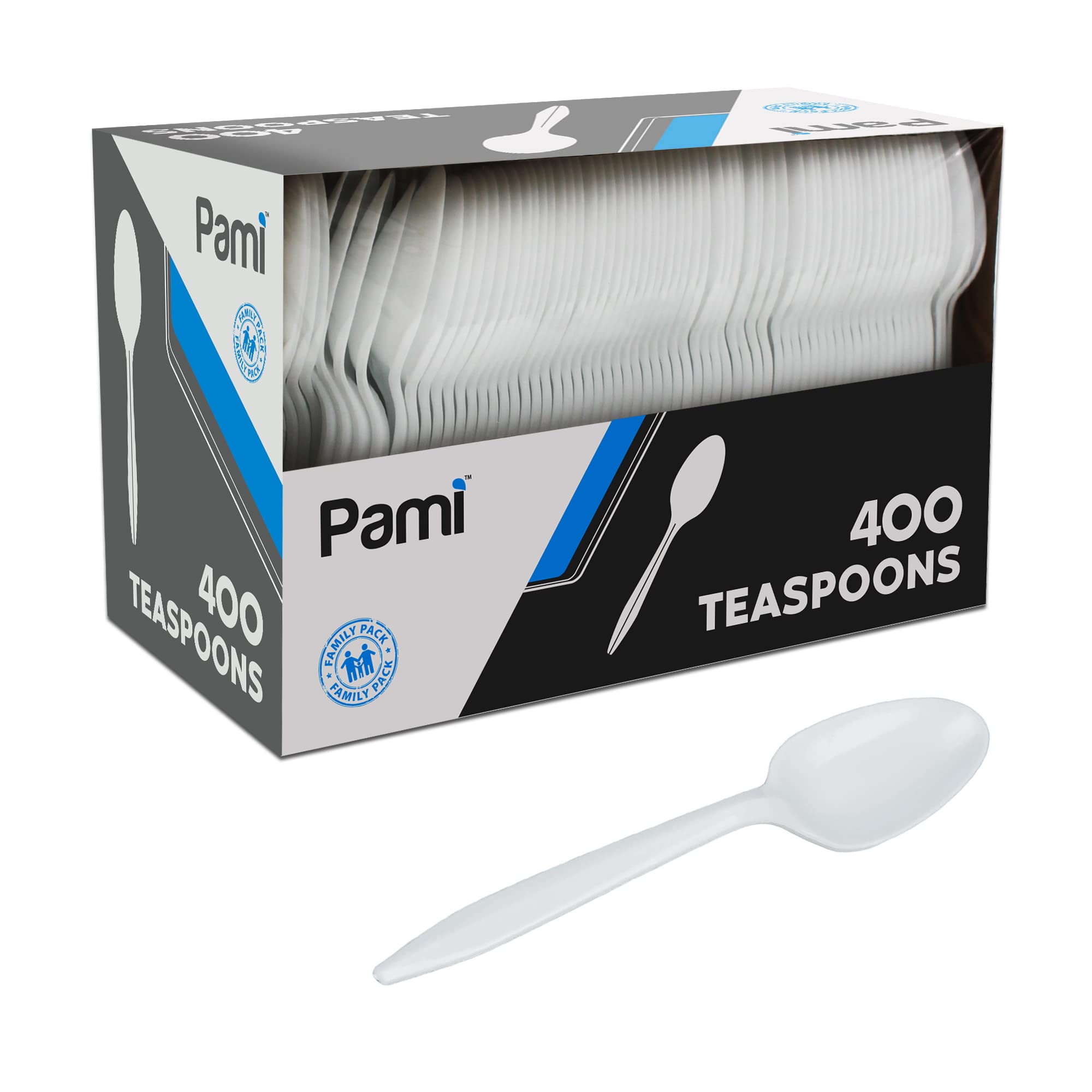 PAMI Medium Weight Disposable Plastic Teaspoons,White,Bulk Party - Product Imagery