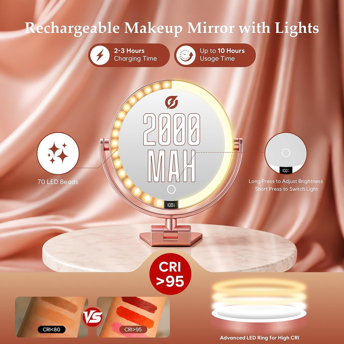 1X 30X Makeup Mirror with Lights Magnifying Mirror - ELYYSORA Official Imagery - 8