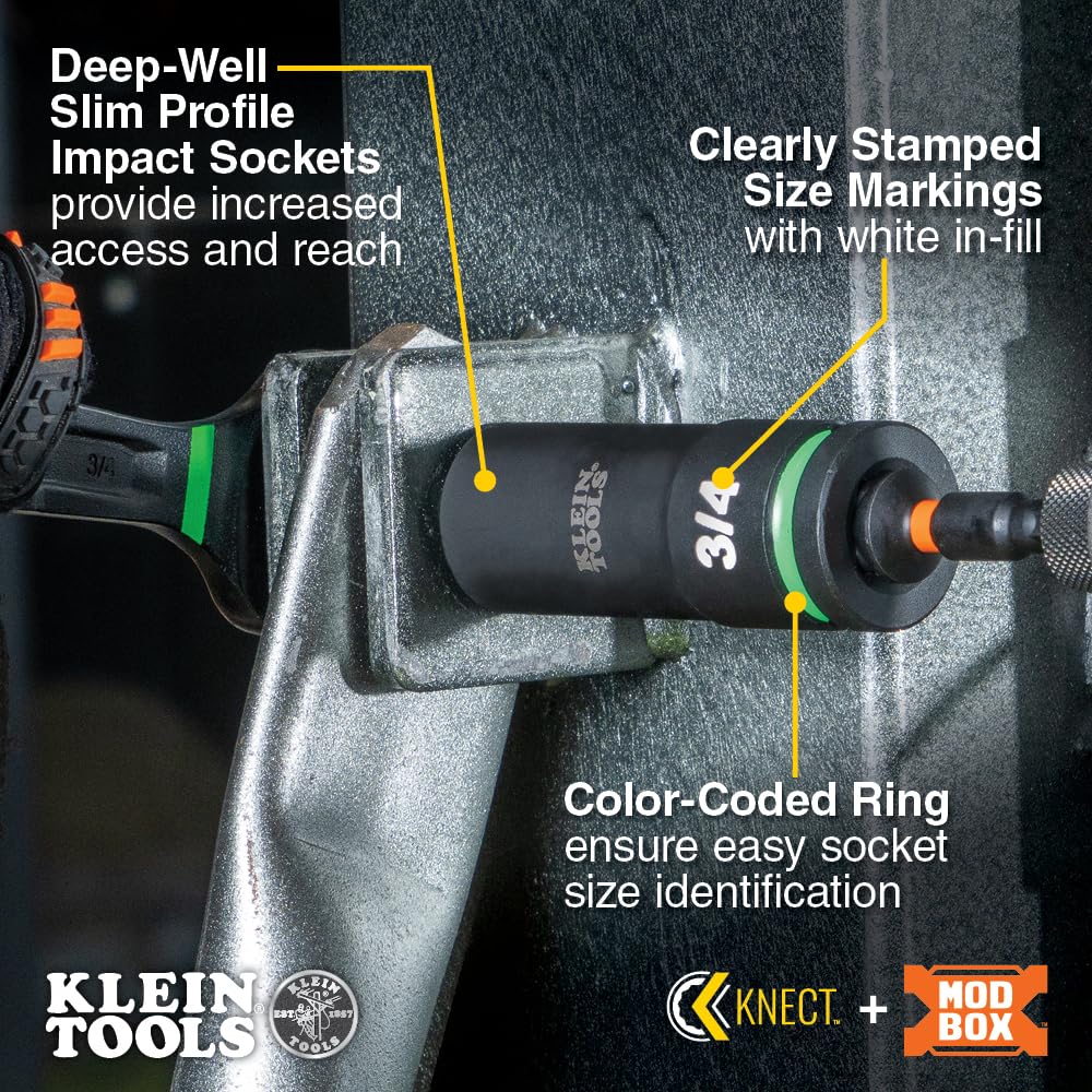Klein Tools 65111IMPCT KNECT Deep Well Impact Socket Set 1 2 - Premium Selection Official Imagery - 6