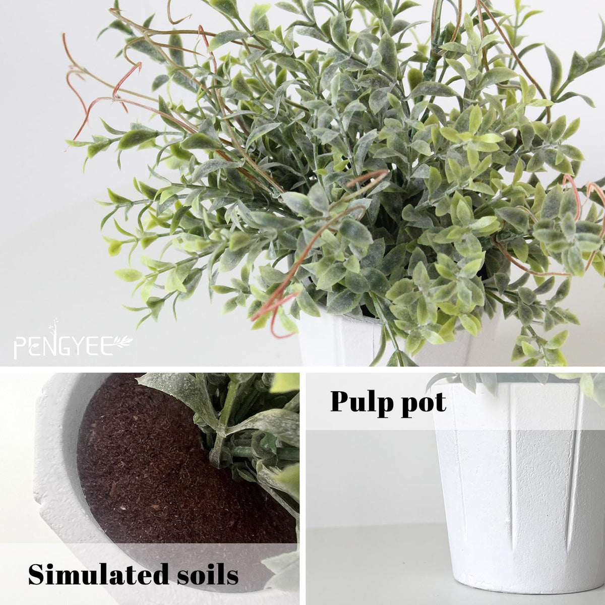 4 Pack Small Fake Plants in White Pulp Pot for Home Decor - PENGYEE Official Imagery - 5