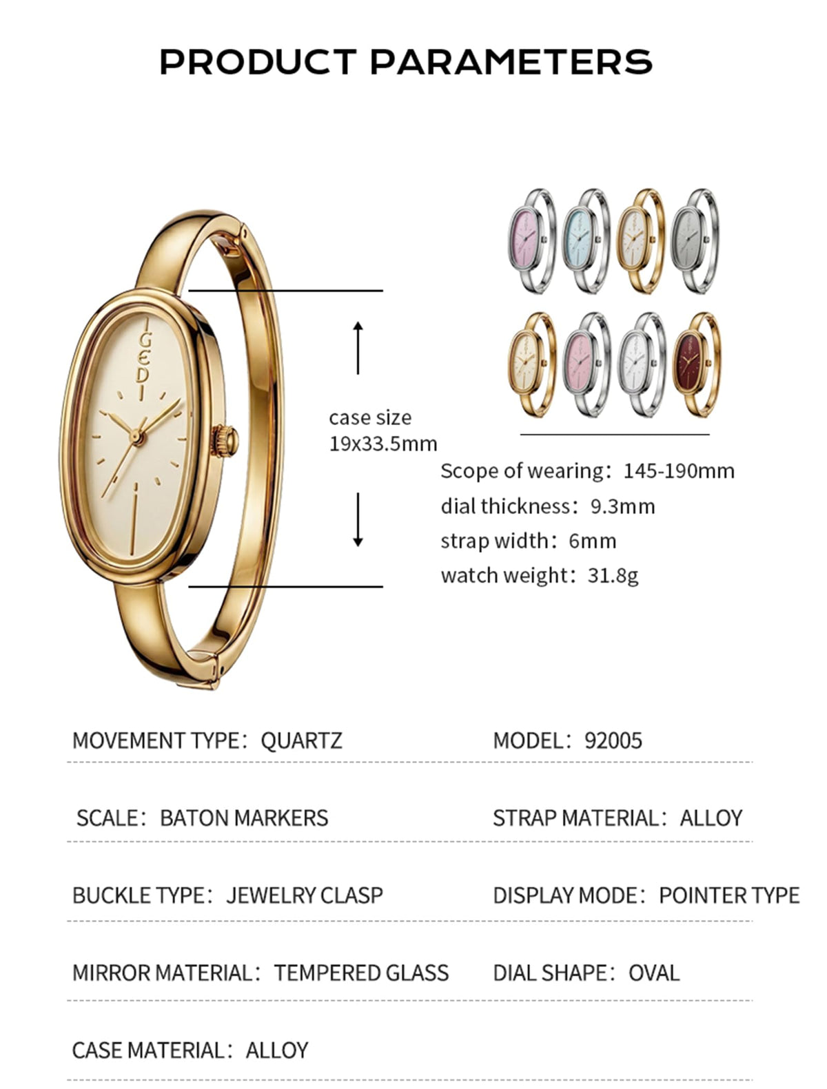 Gosasa Gold Oval Bangle Watch for Women Dainty Cuff Quartz - Gosasa Official Imagery - 5