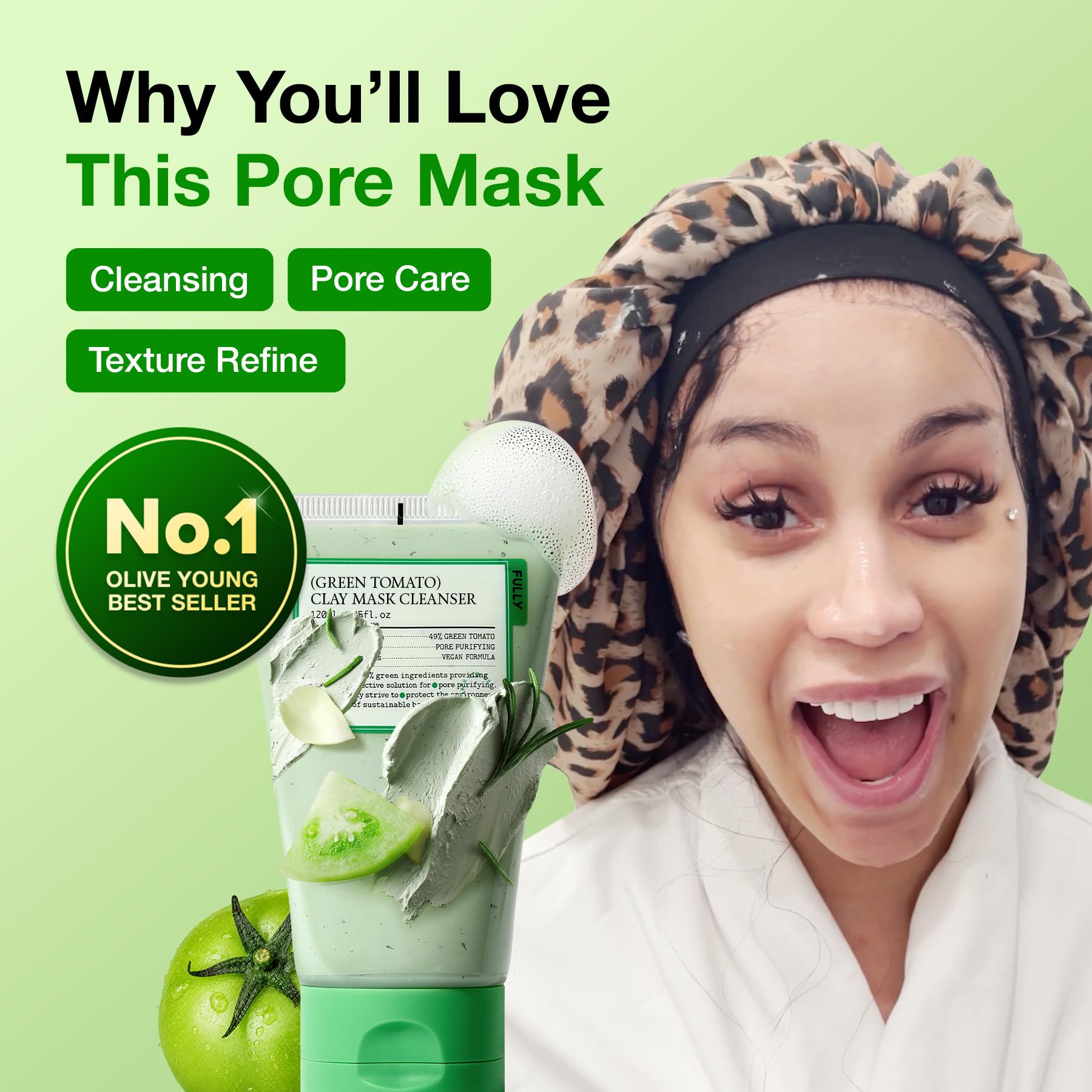 FULLY Green Tomato Pore Clay Mask Cleanser for Deep Cleansing, 4.05 fl oz - FULLY Official Product View 3