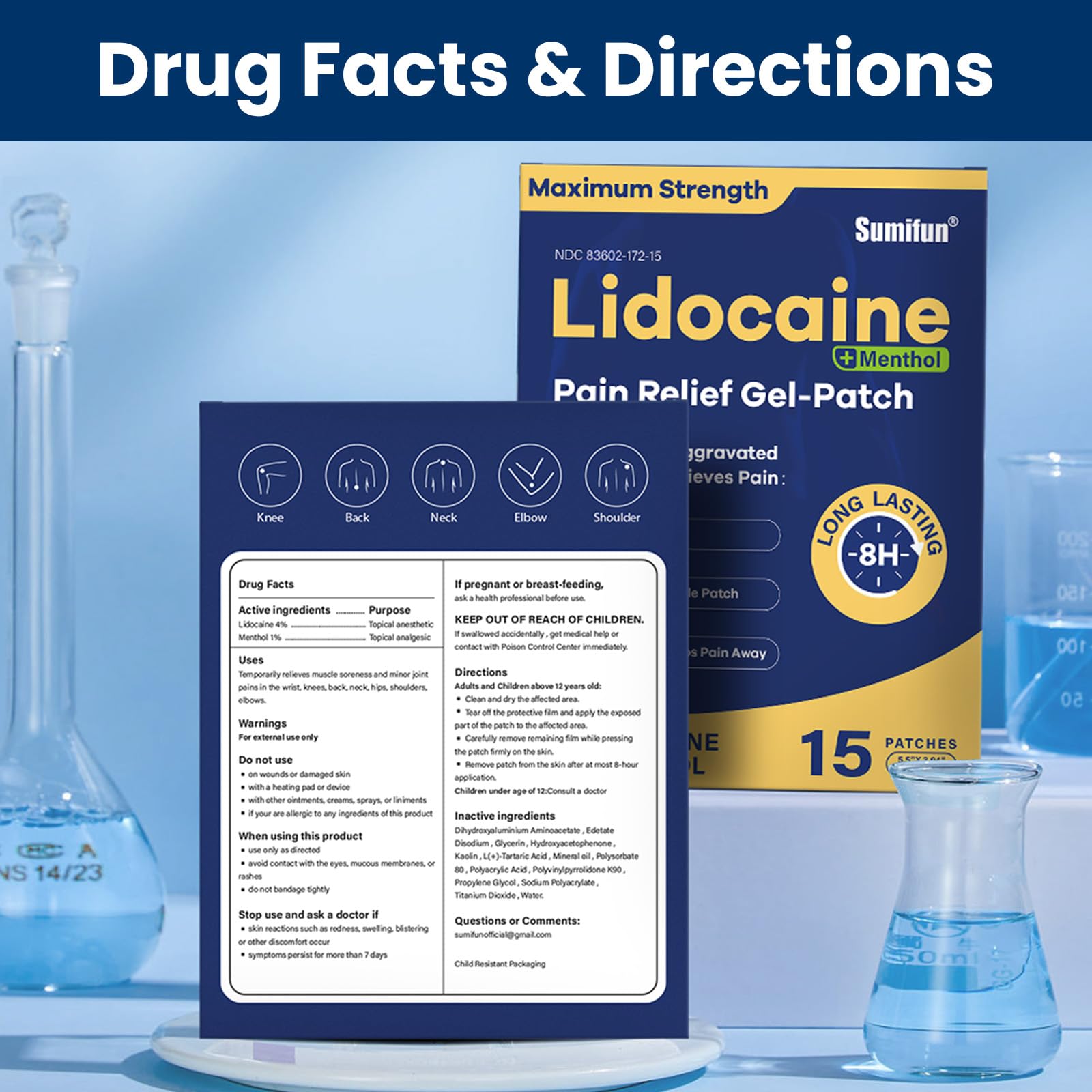 Sumifun 4% Lidocaine Patches Plus 1% Menthol 15 Counts(Pack of 1)