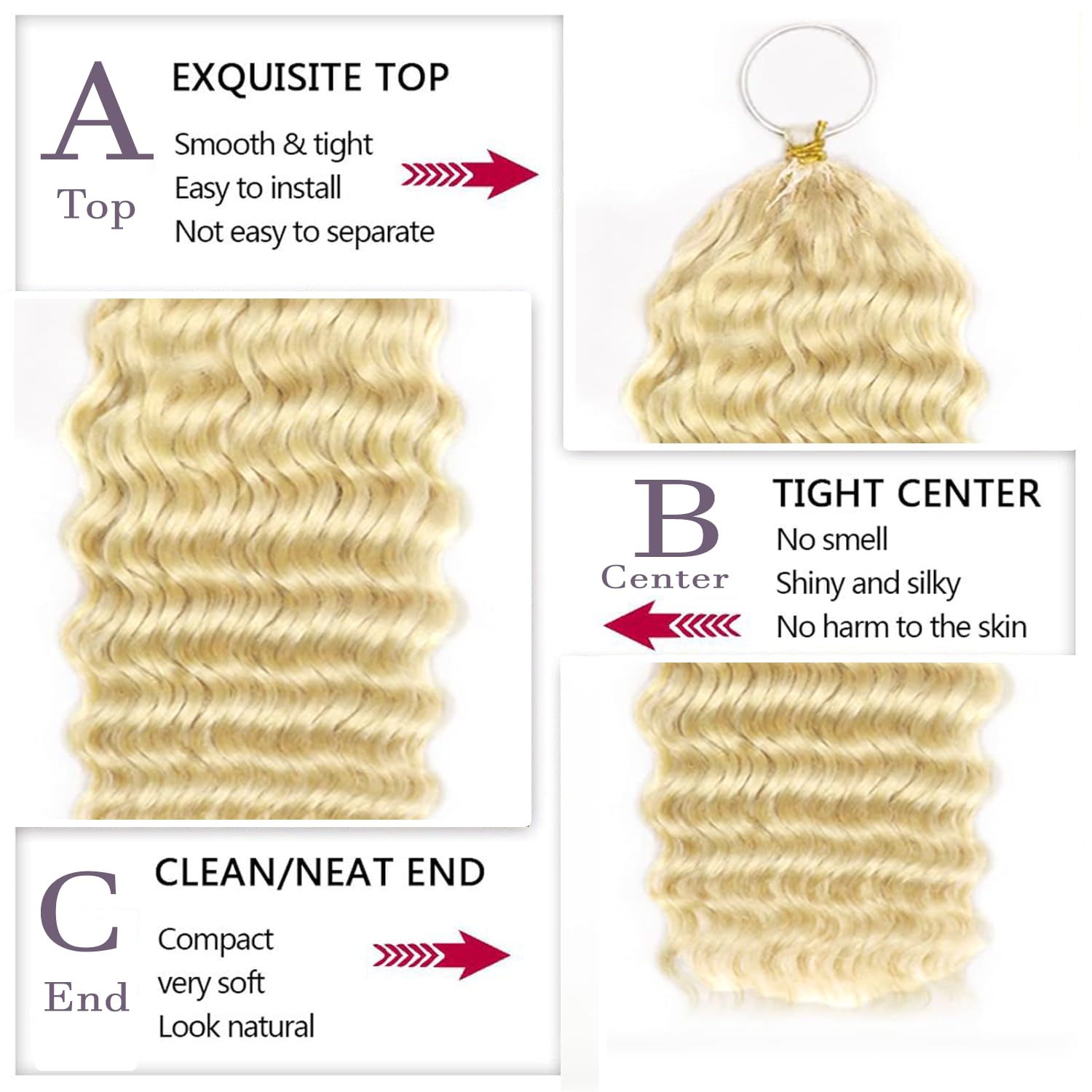 #613 Honey Blonde Deep Wave Crochet Human Hair 28 Inch Unprocessed Brazilian Virgin Hair 50 Grams Blonde Deep Wave Human Crochet Hair Extensions