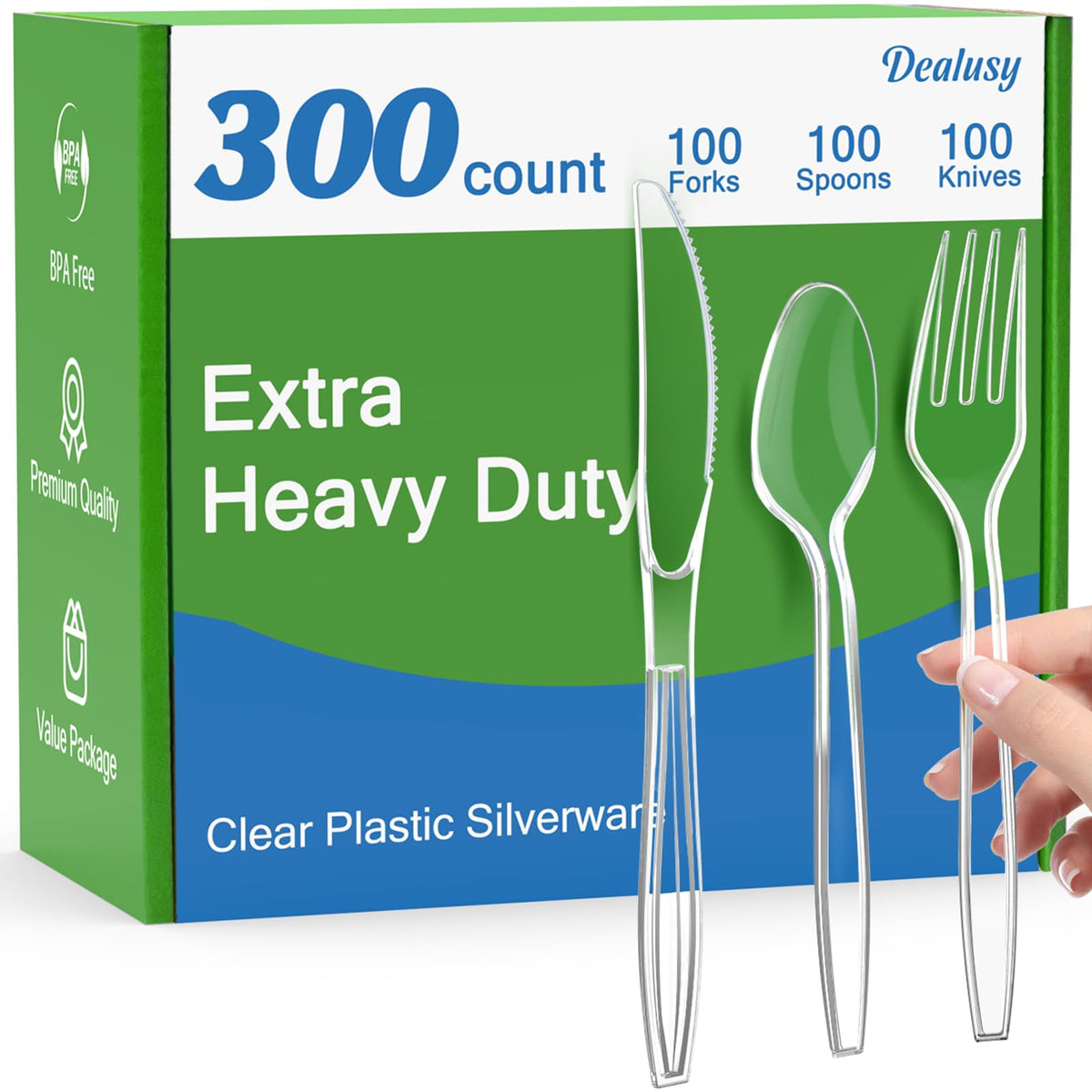 Dealusy 300 Count Extra Heavy Duty Clear Plastic Silverware - Dealusy Official Imagery - 1